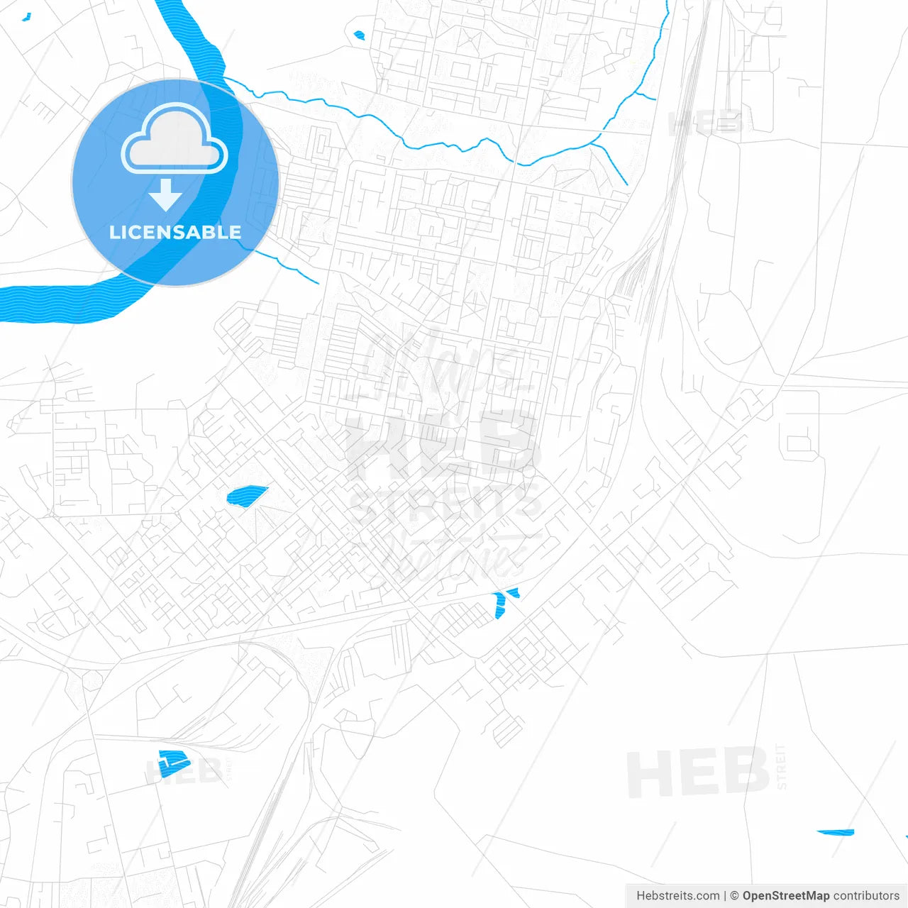Vorkuta, Russia PDF vector map with water in focus