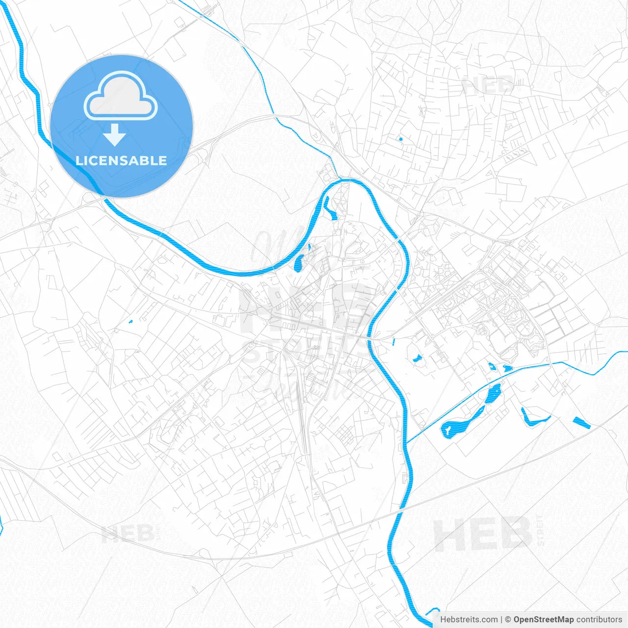 Nitra, Slovakia PDF vector map with water in focus