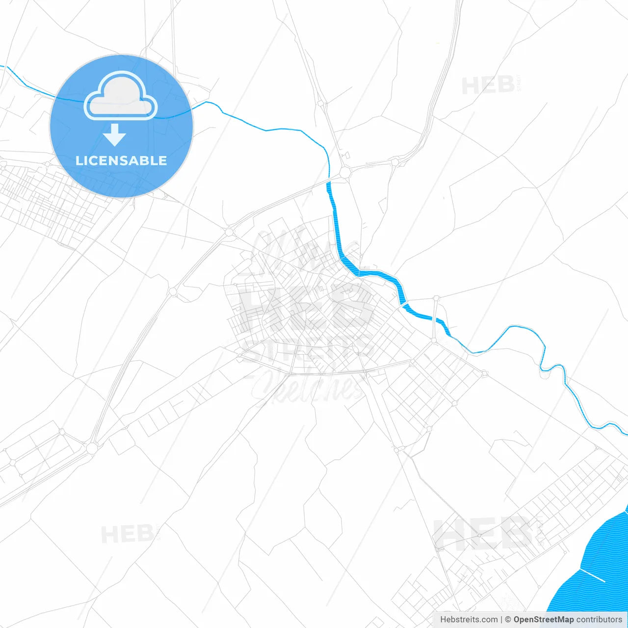 Burriana, Spain PDF vector map with water in focus