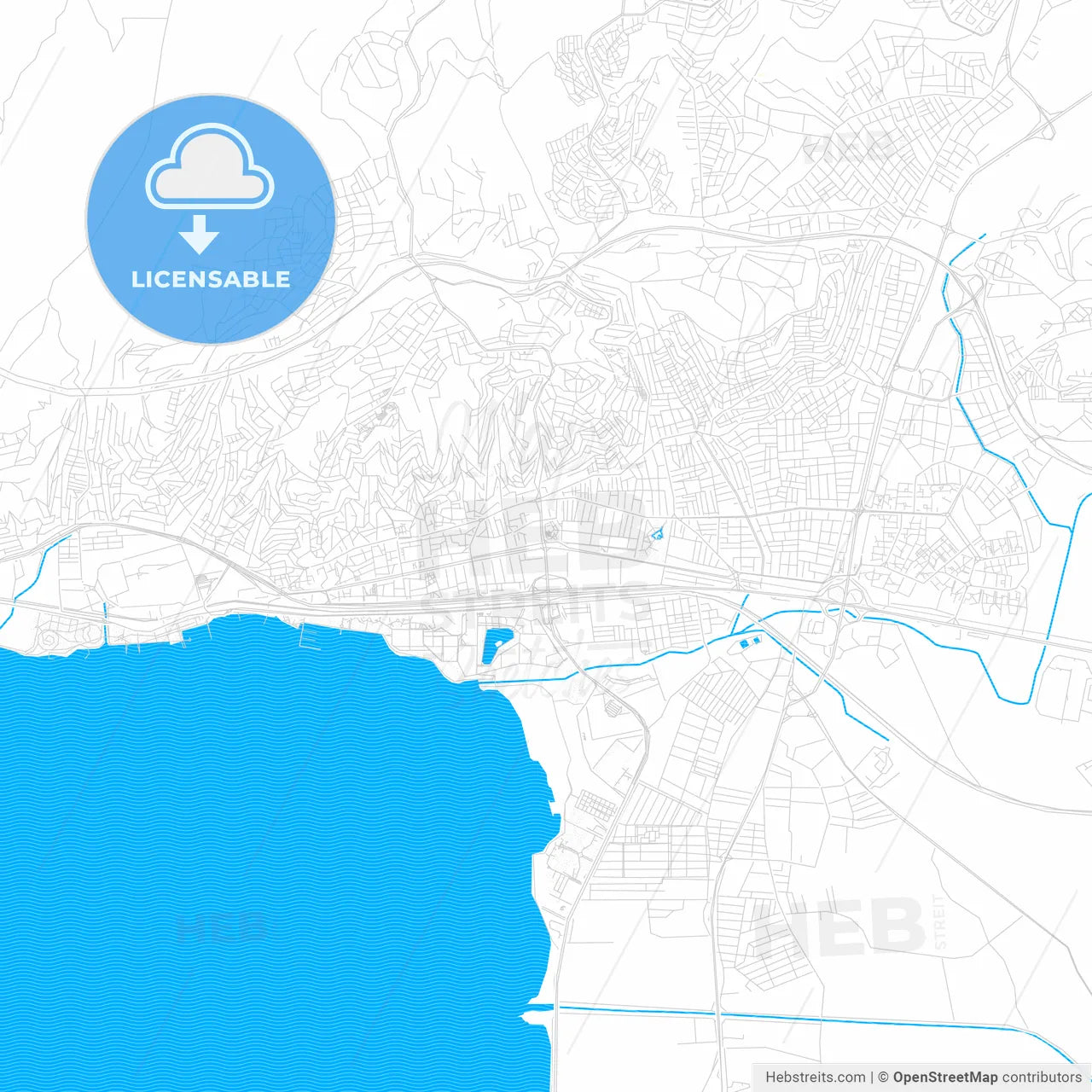 İzmit, Turkey PDF vector map with water in focus