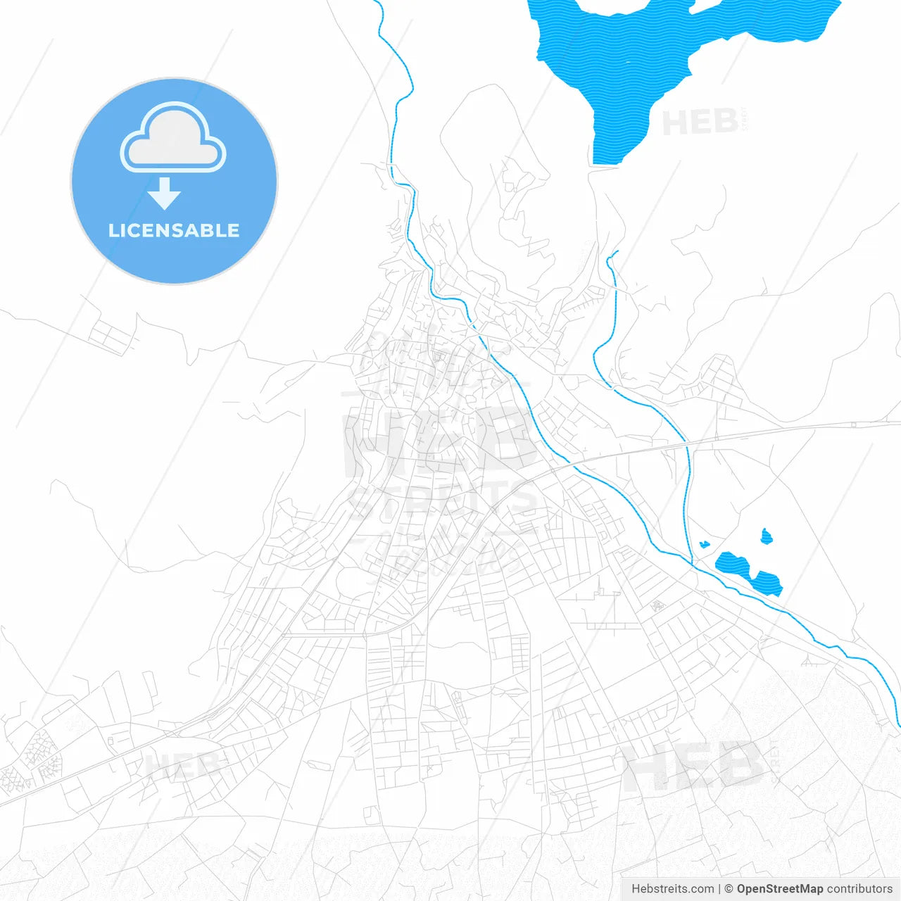 Bergama, Turkey PDF vector map with water in focus