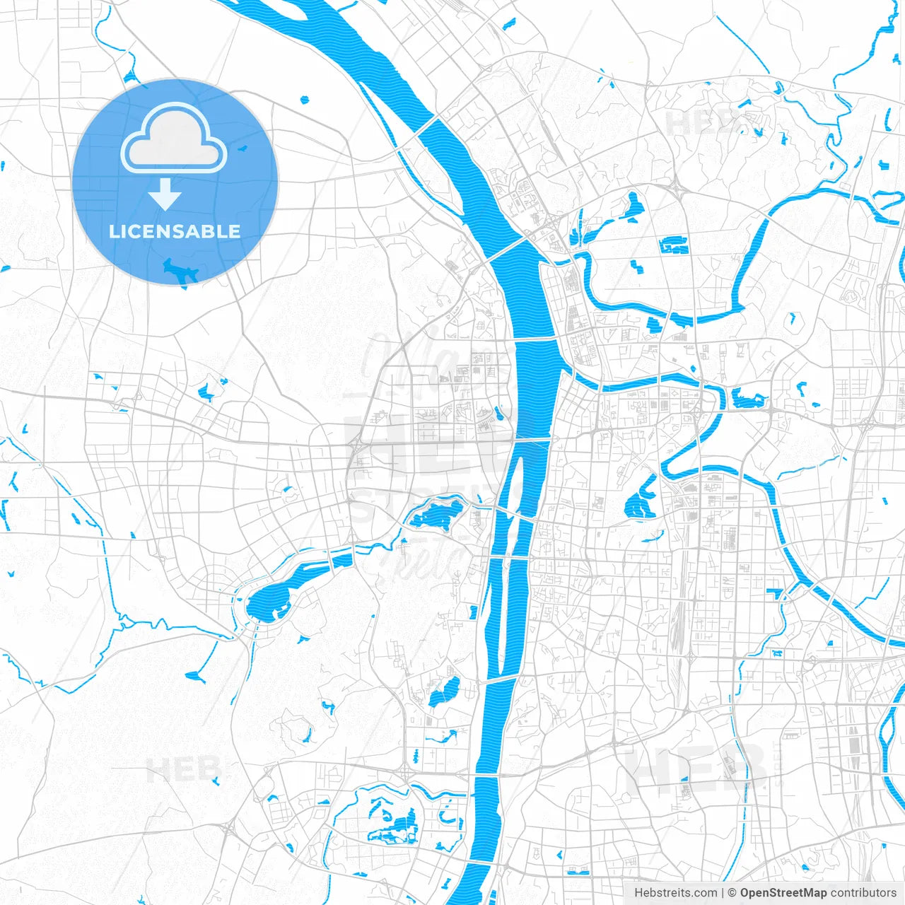 Changsha, China PDF vector map with water in focus