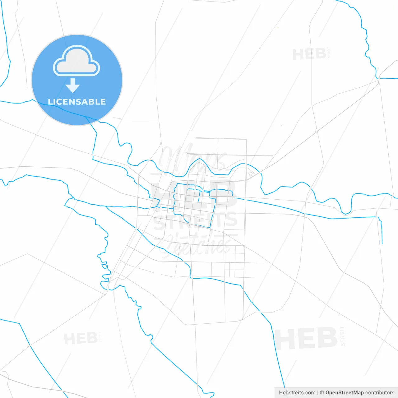 Dengzhou, China PDF vector map with water in focus