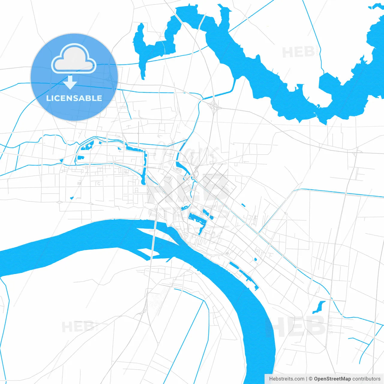 Jingzhou, China PDF vector map with water in focus