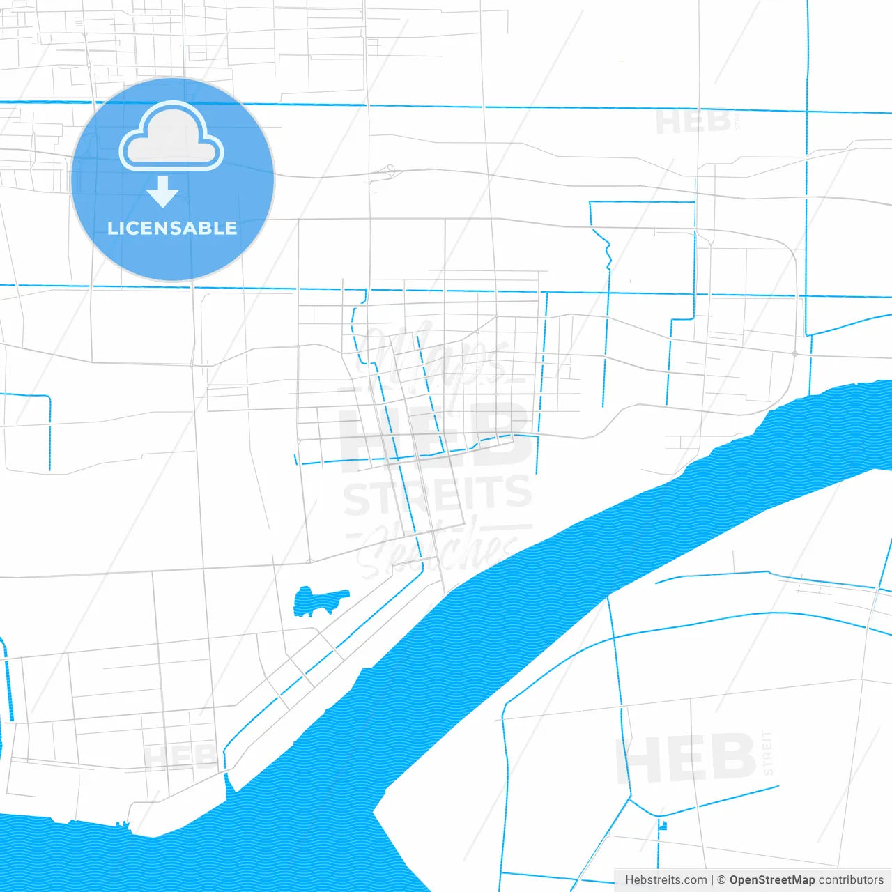Haimen, China PDF vector map with water in focus