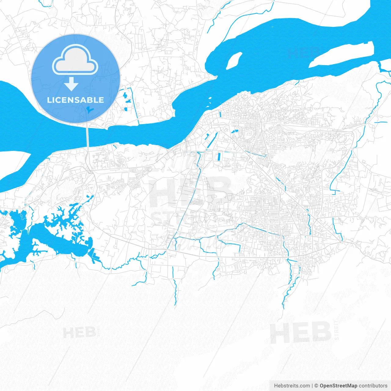 Guwahati, India PDF vector map with water in focus