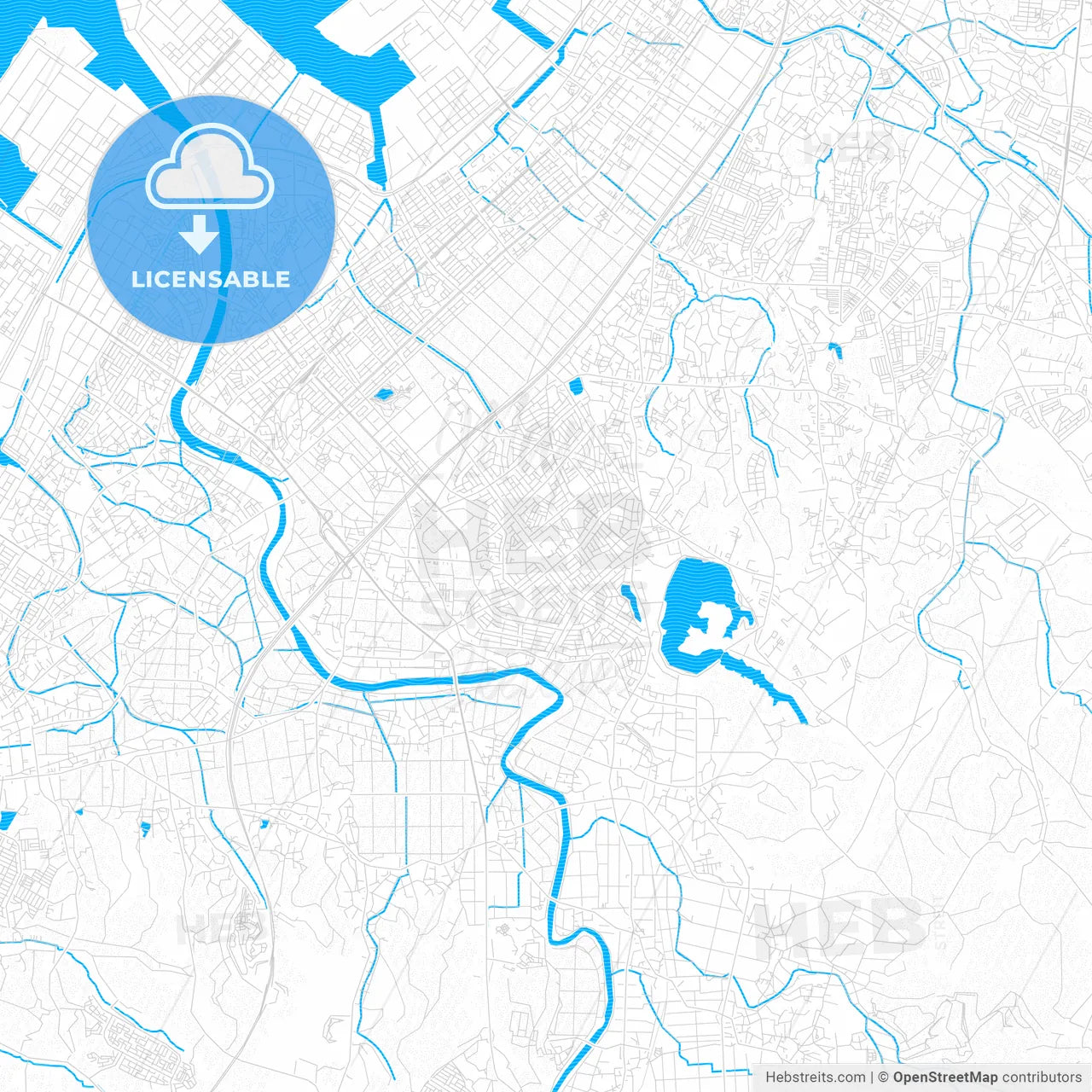 Ichihara, Japan PDF vector map with water in focus