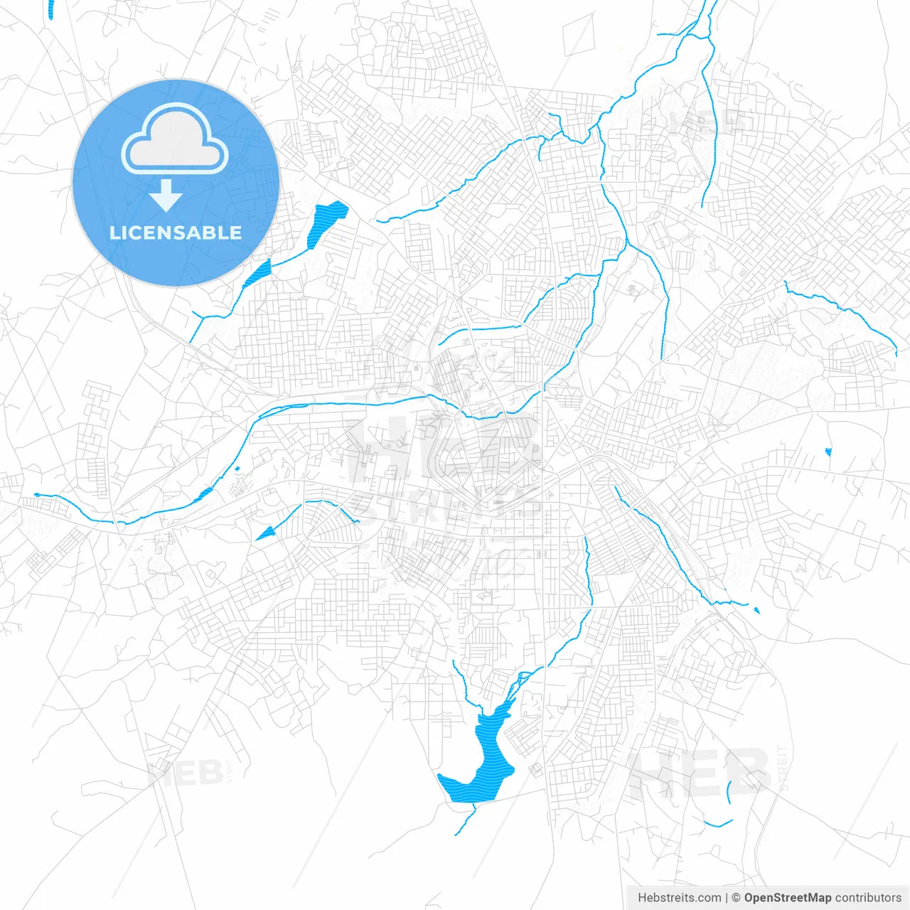 Bouake, Ivory Coast PDF vector map with water in focus