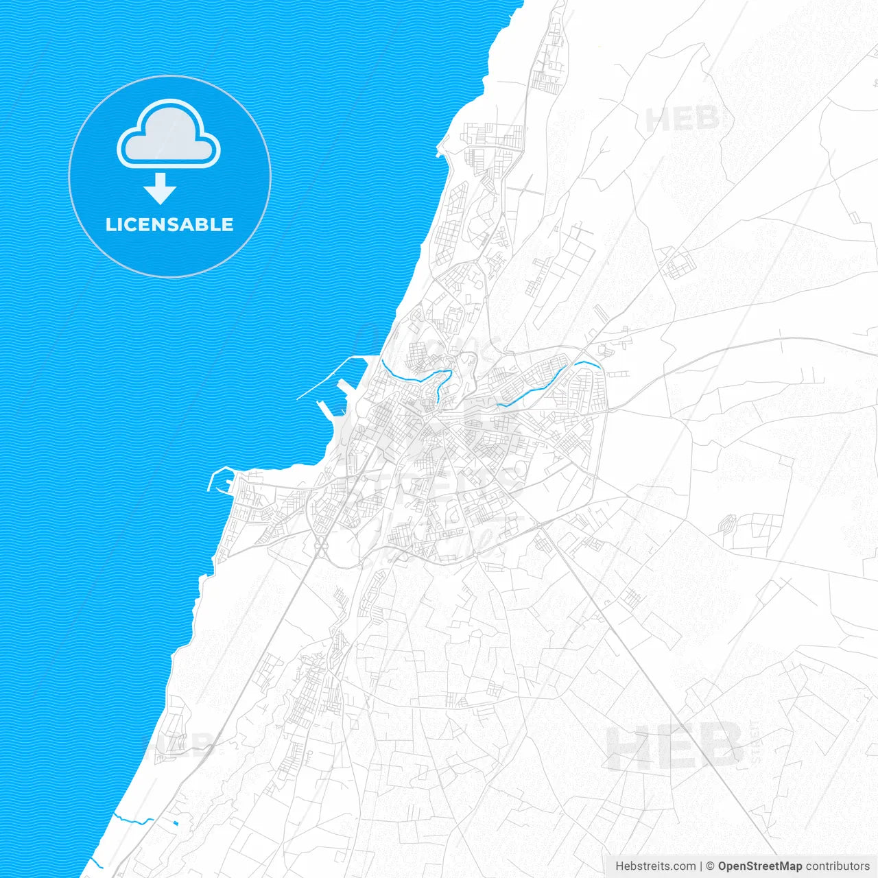 Mostaganem, Algeria PDF vector map with water in focus