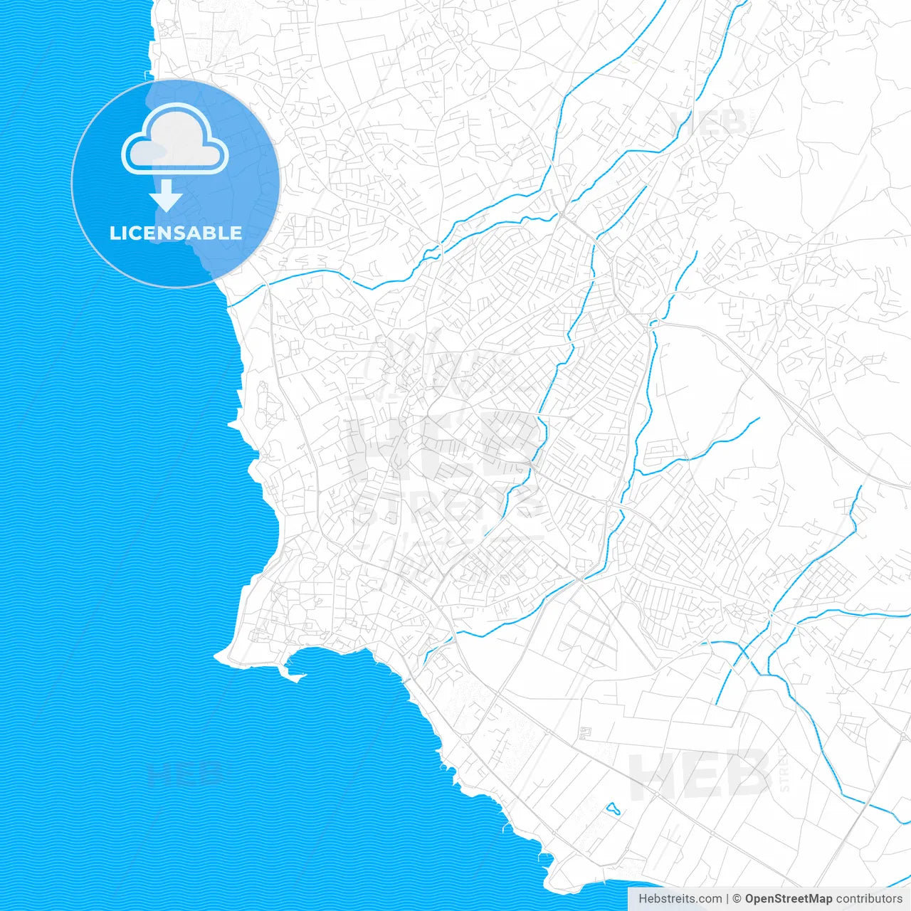 Paphos , Cyprus PDF vector map with water in focus