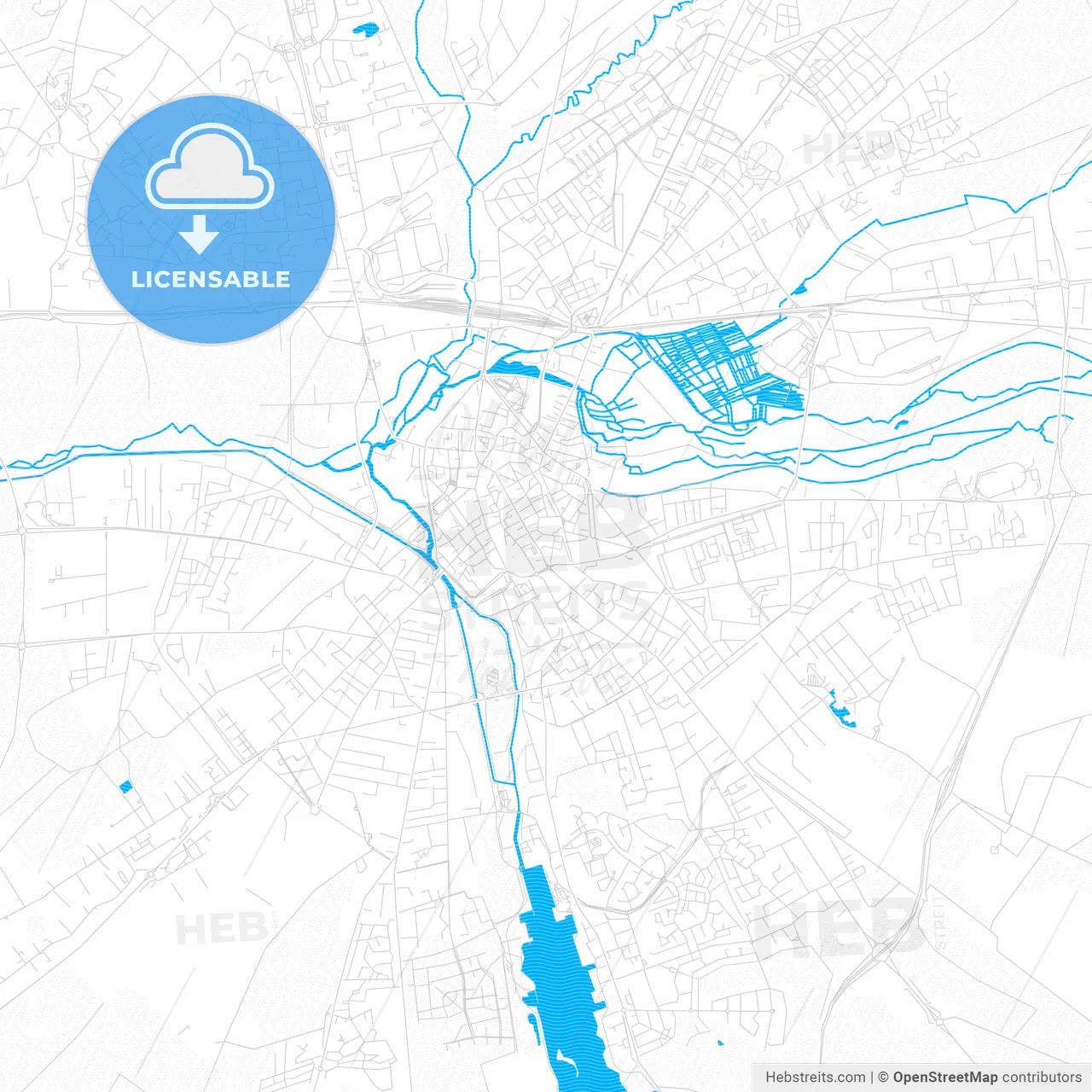 Bourges, France PDF vector map with water in focus