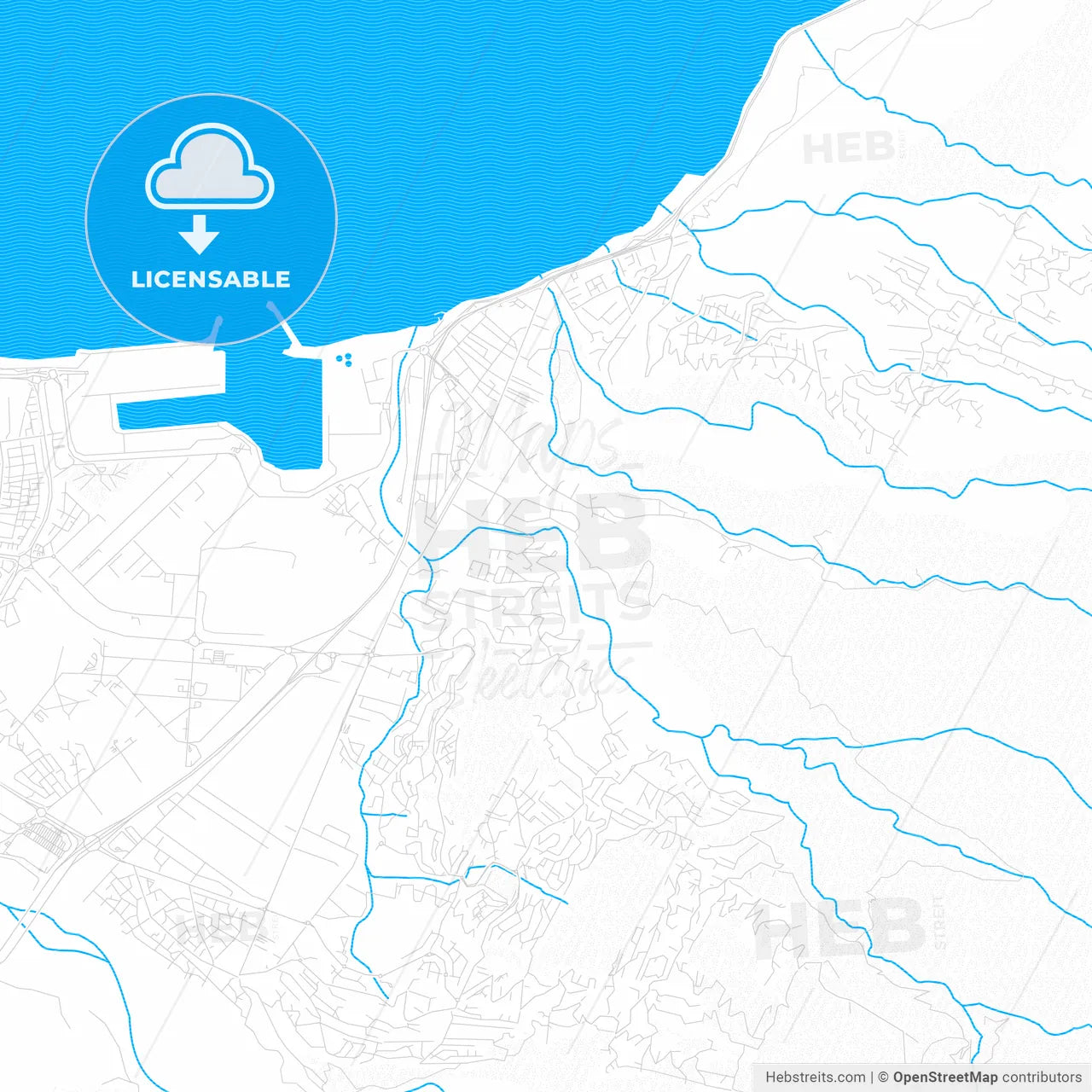 La Possession, France PDF vector map with water in focus