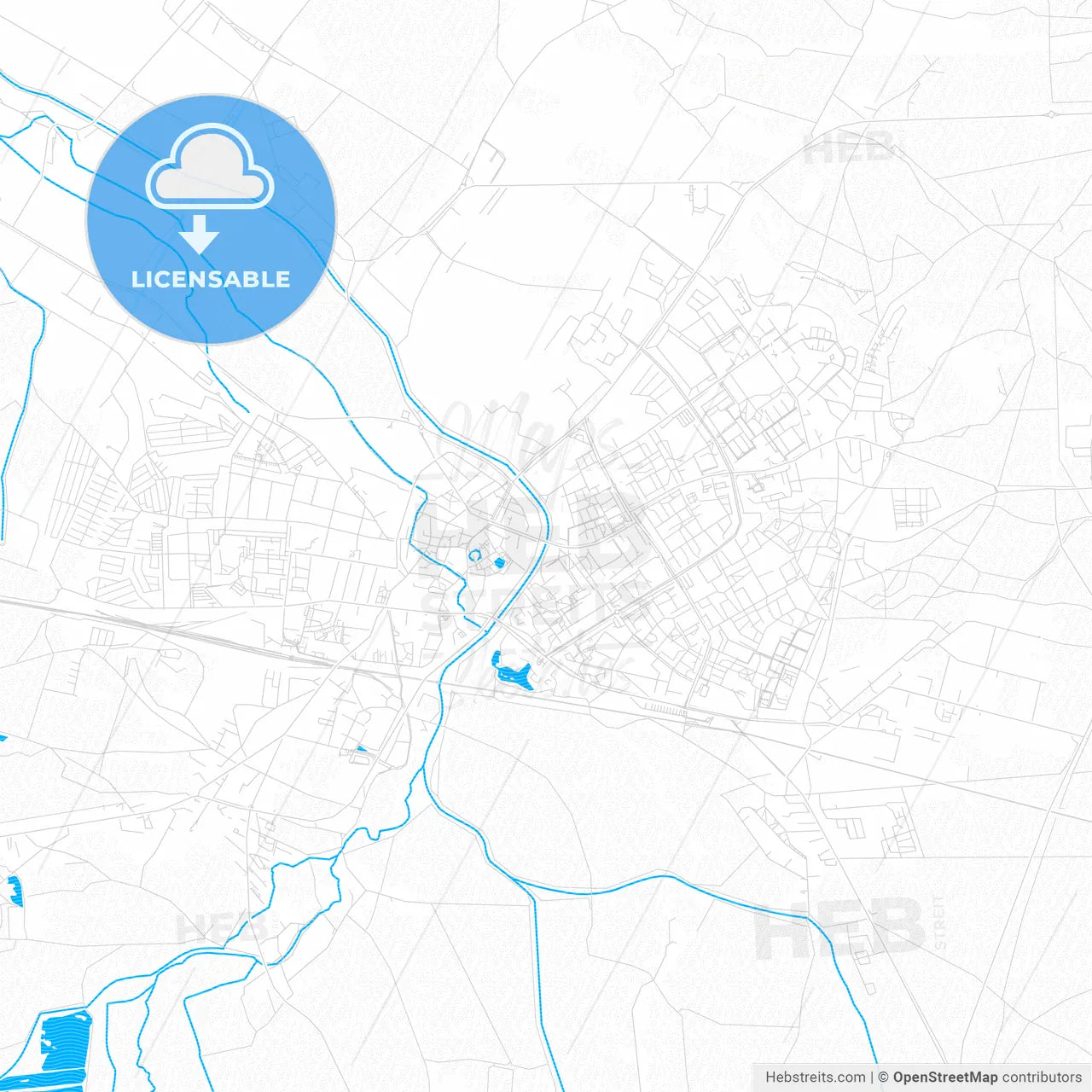Hoyerswerda, Germany PDF vector map with water in focus