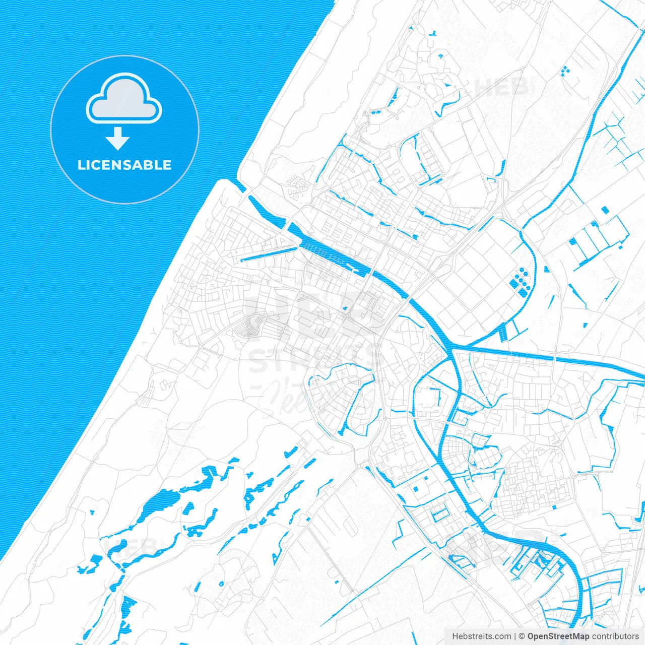 Katwijk, Netherlands PDF vector map with water in focus