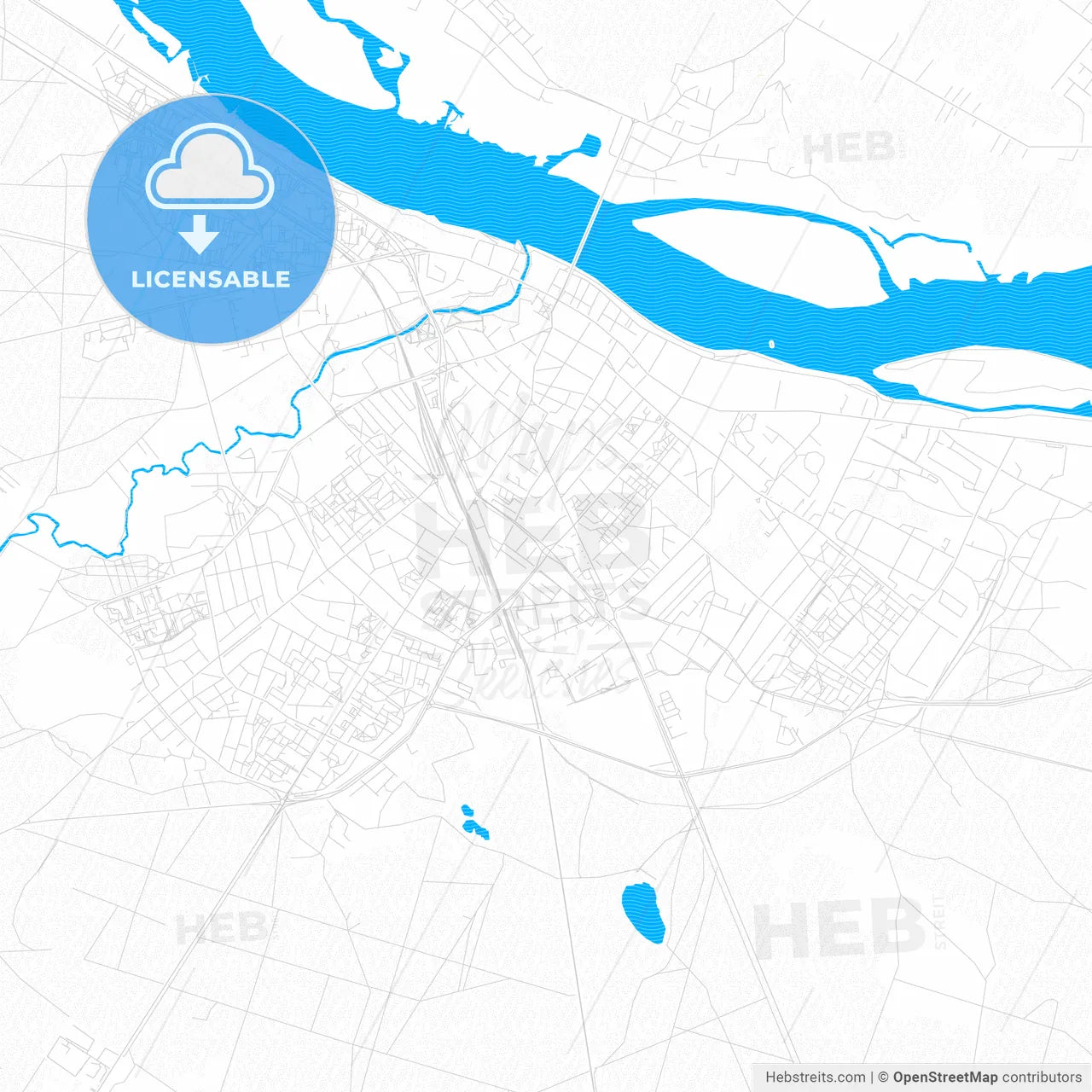 Włocławek, Poland PDF vector map with water in focus