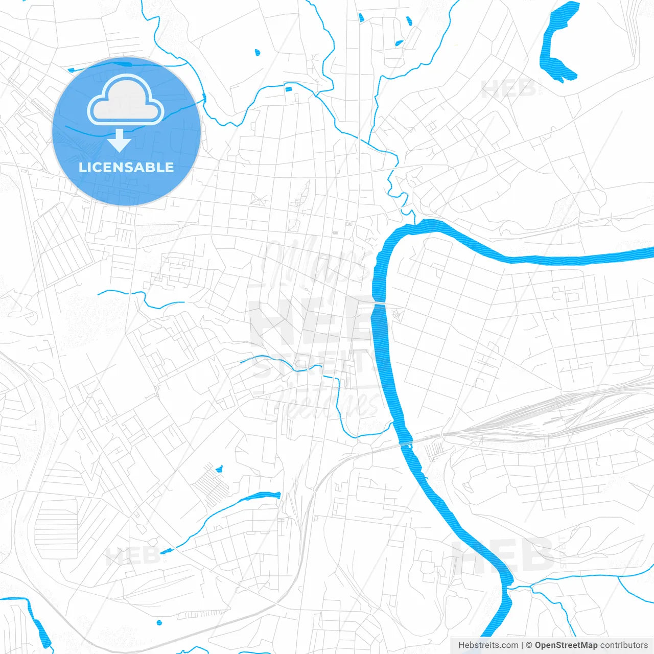 Yelets, Russia PDF vector map with water in focus