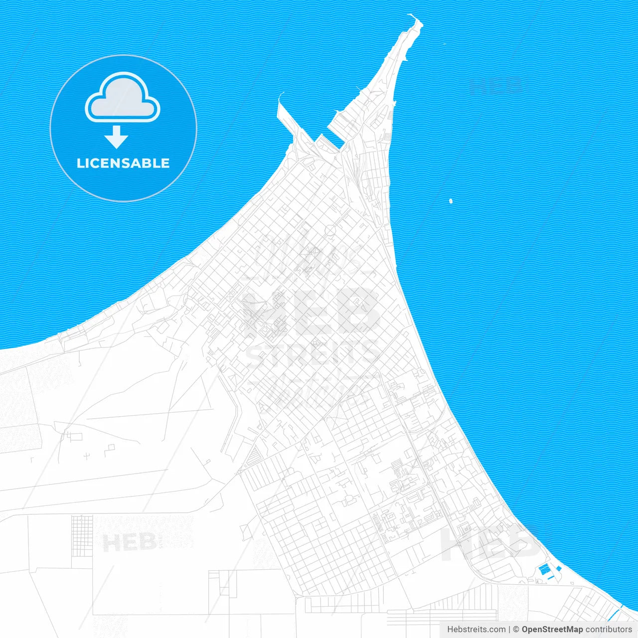 Yeysk, Russia PDF vector map with water in focus
