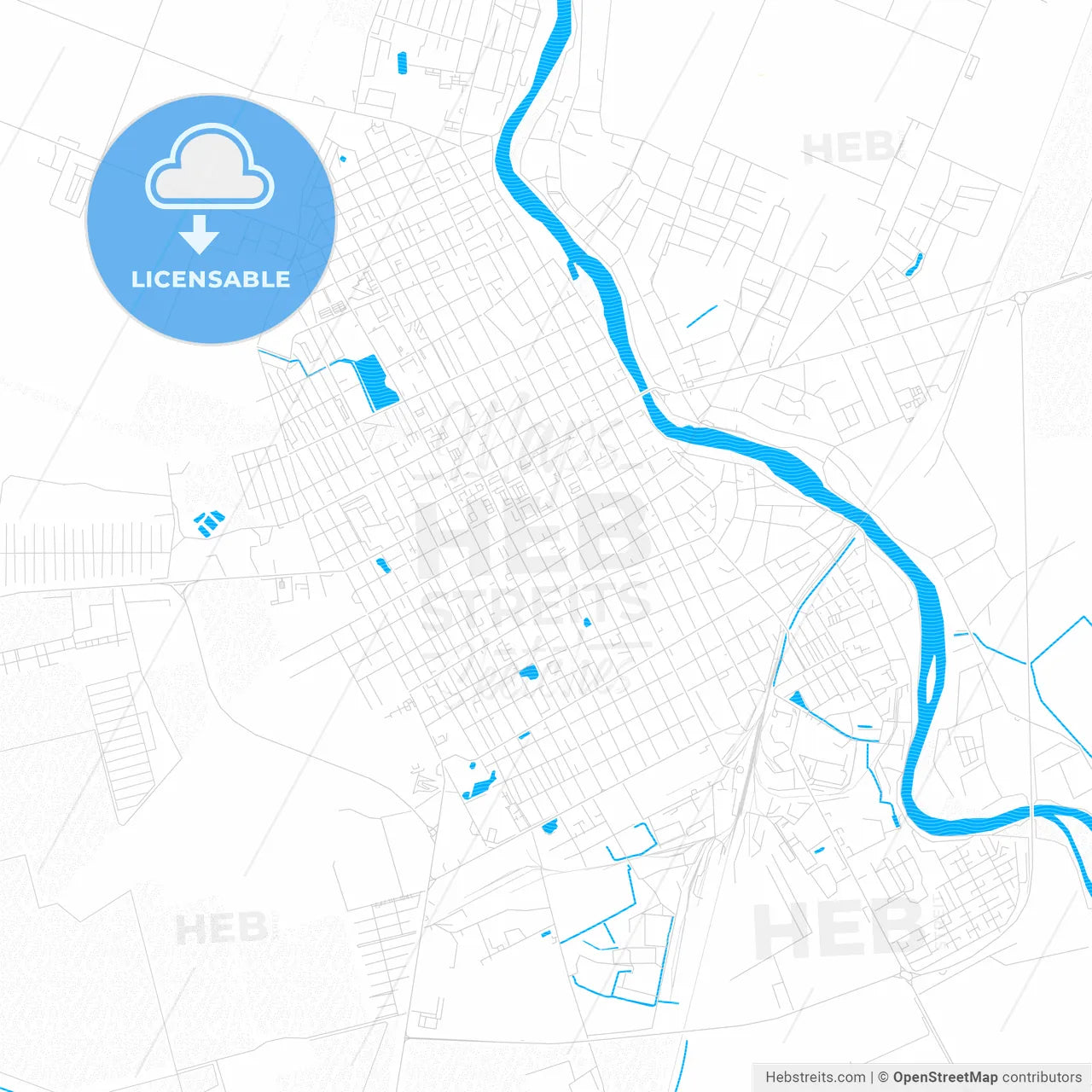 Slavyansk-na-Kubani, Russia PDF vector map with water in focus
