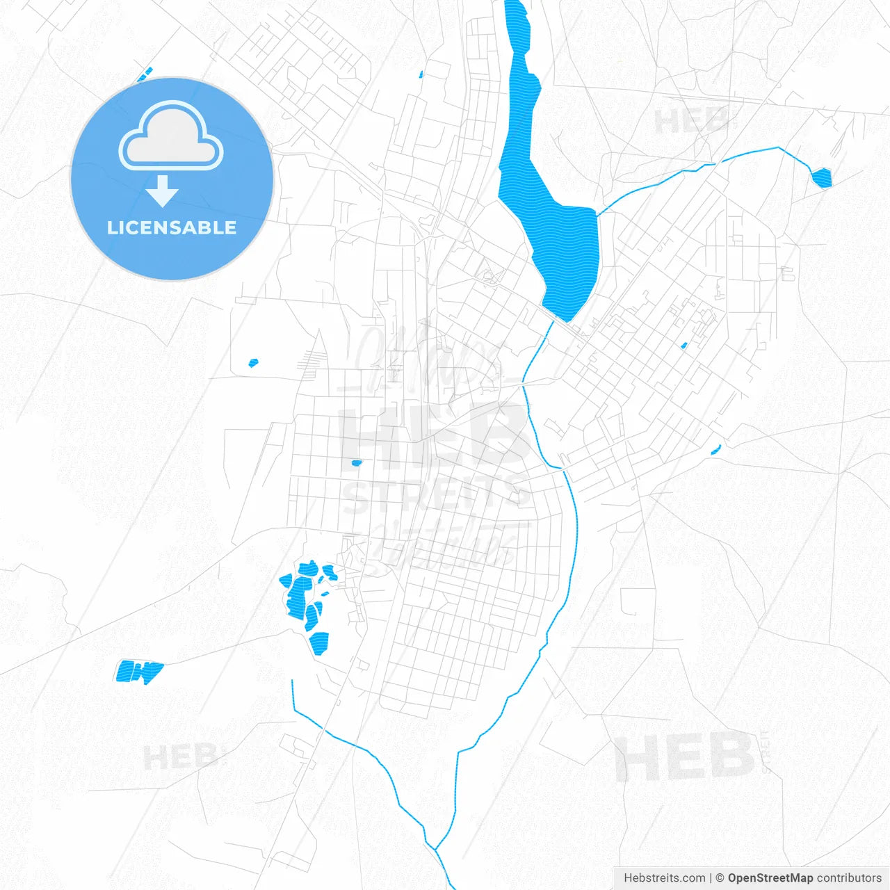 Gus-Khrustalny, Russia PDF vector map with water in focus