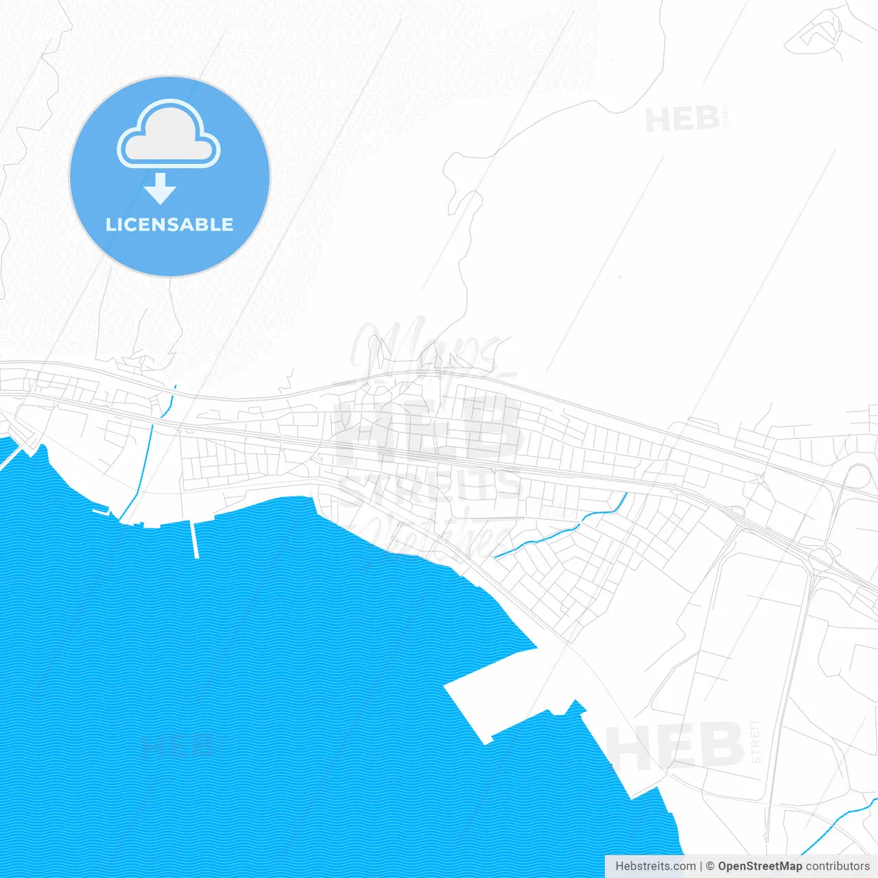 Körfez, Turkey PDF vector map with water in focus