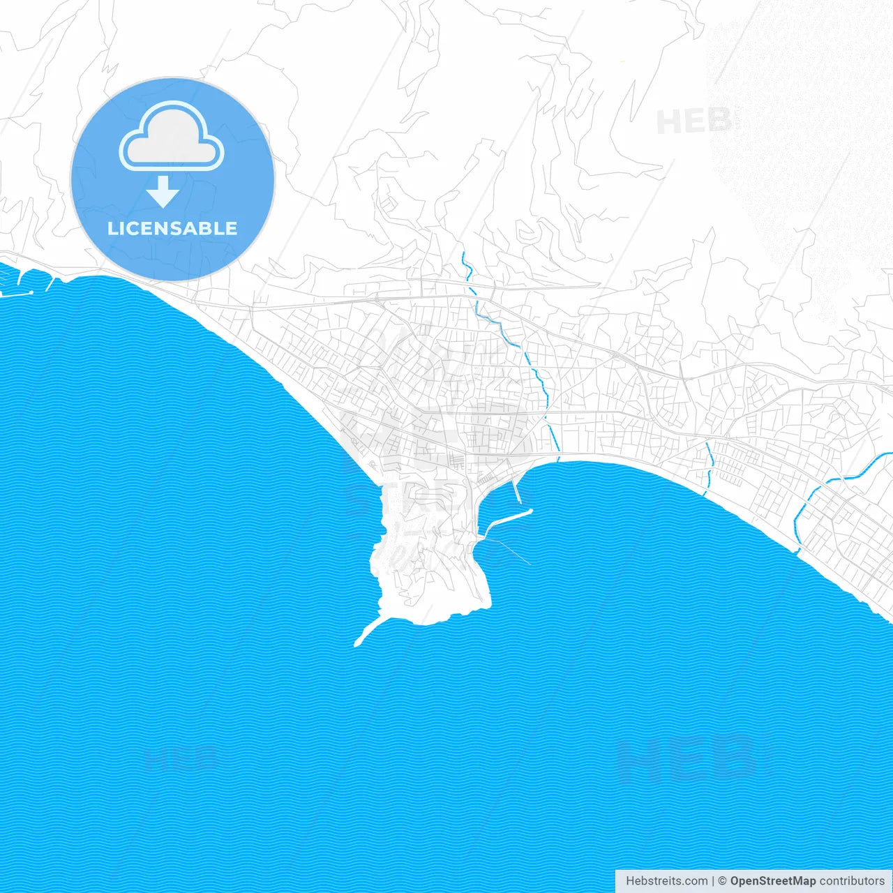 Alanya, Turkey PDF vector map with water in focus