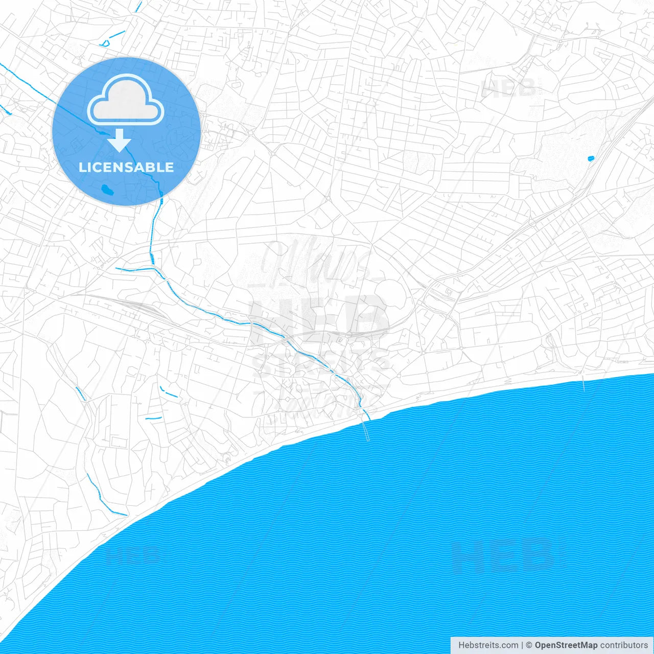 Bournemouth, England PDF vector map with water in focus
