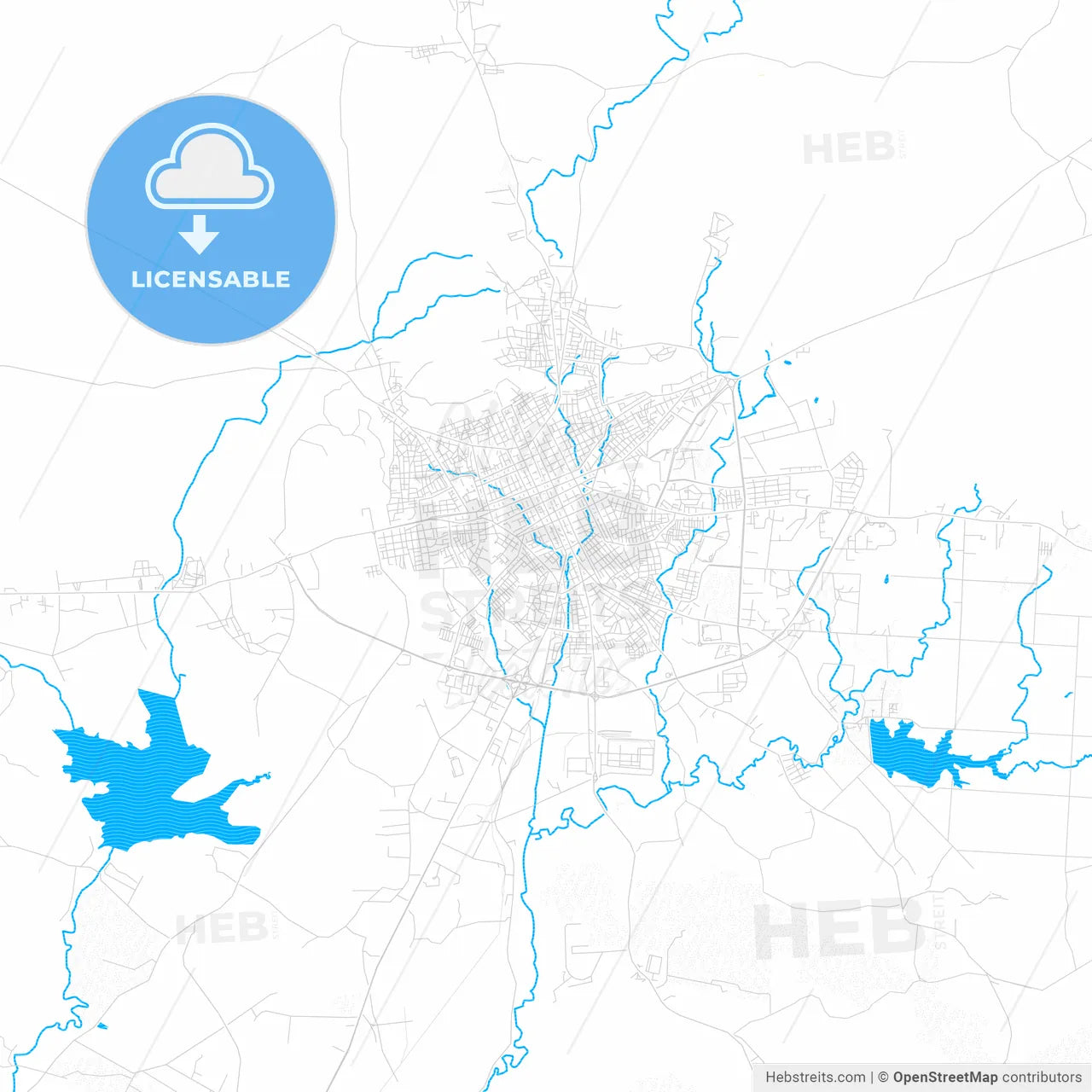 Holguín, Cuba PDF vector map with water in focus