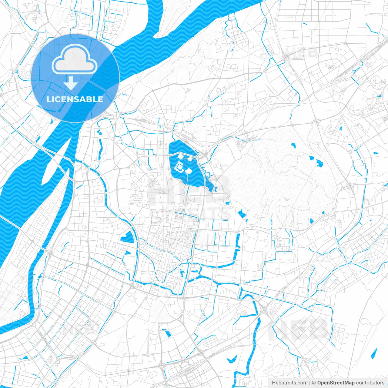 Nanjing, China PDF vector map with water in focus