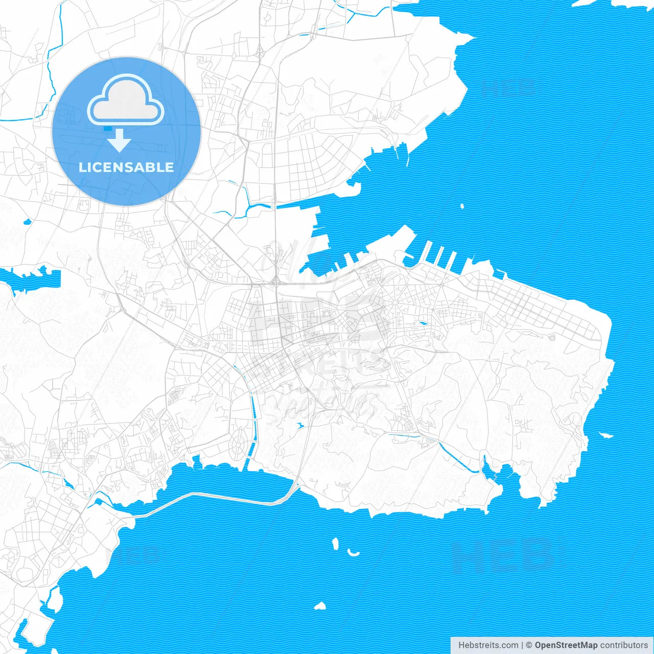 Dalian, China PDF vector map with water in focus