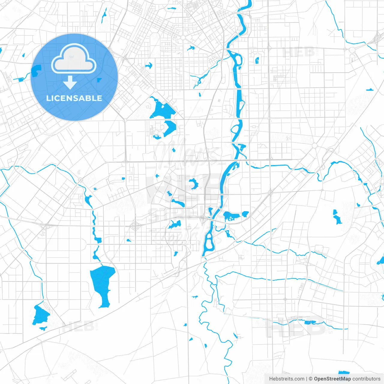Changchun, China PDF vector map with water in focus