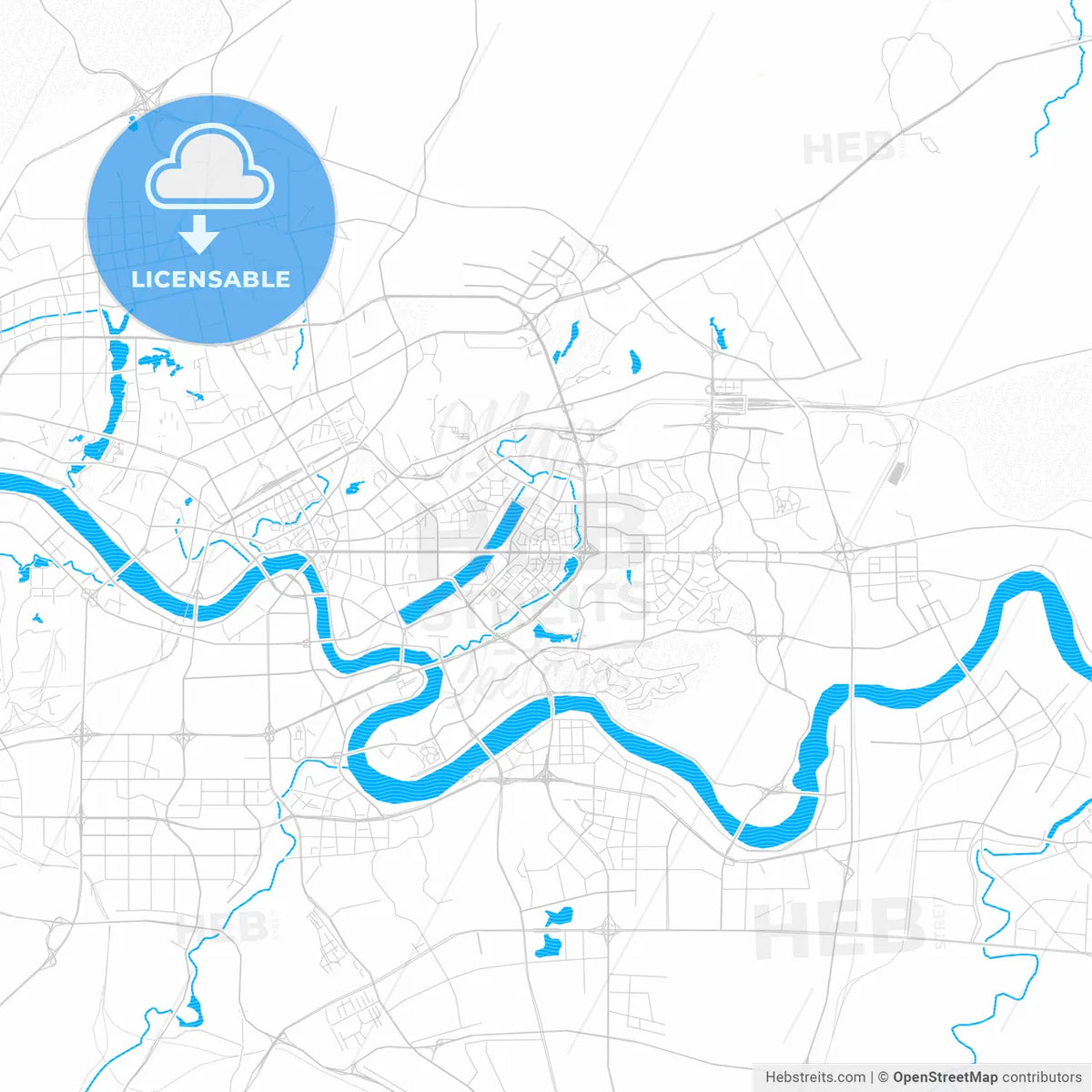 Nanning, China PDF vector map with water in focus