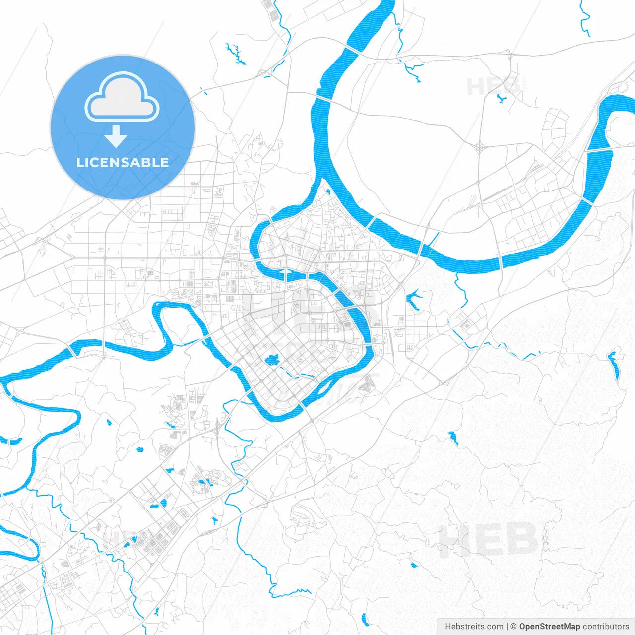 Ganzhou, China PDF vector map with water in focus