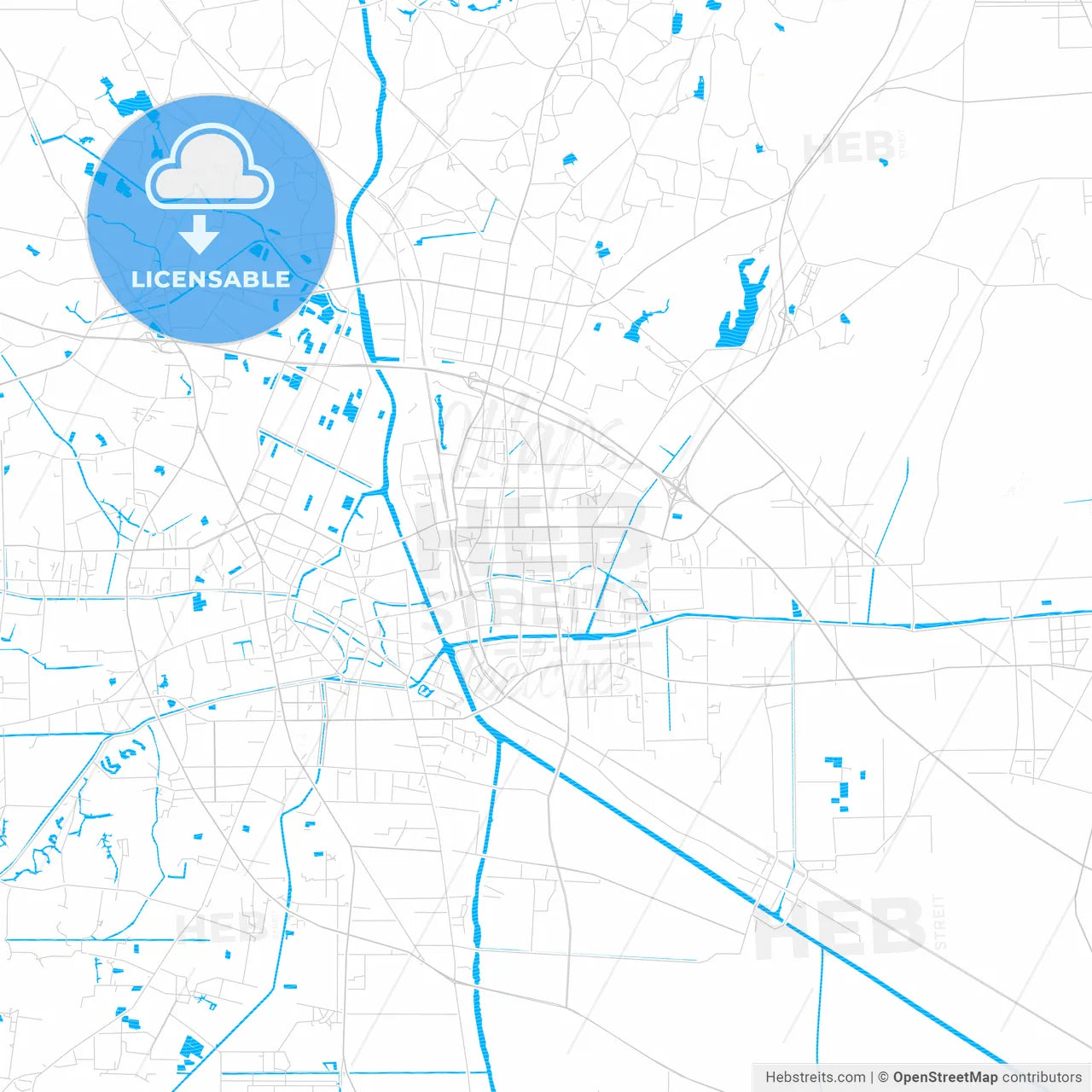 Danyang, China PDF vector map with water in focus
