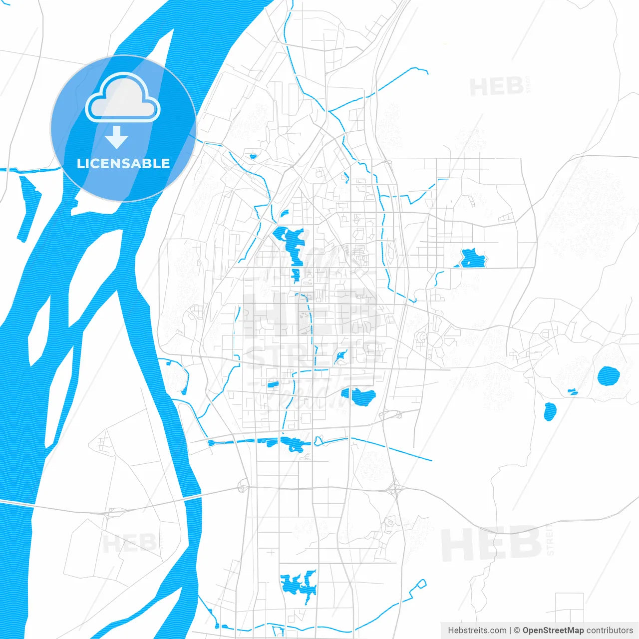 Ma-anshan, China PDF vector map with water in focus
