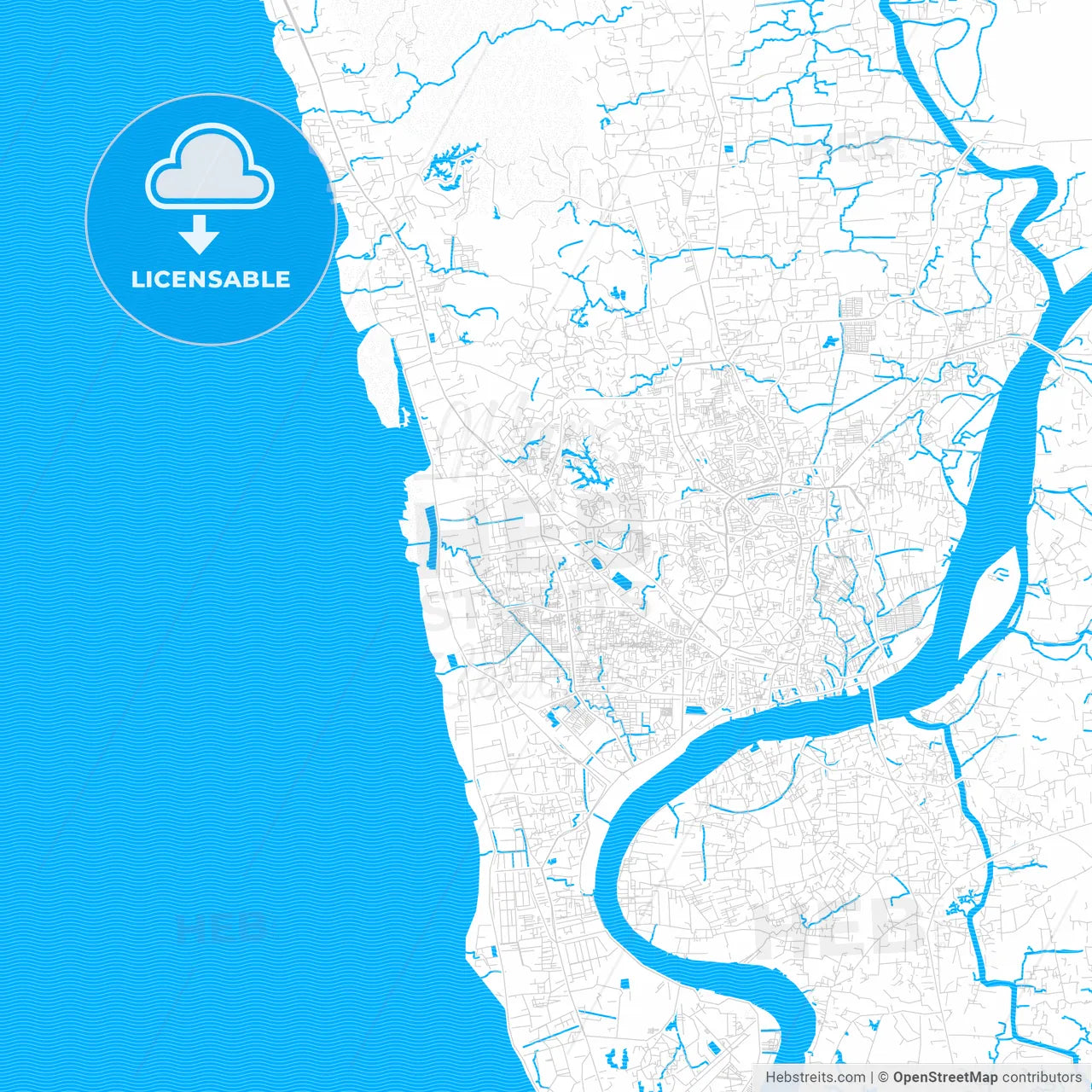 Chittagong, Bangladesh PDF vector map with water in focus