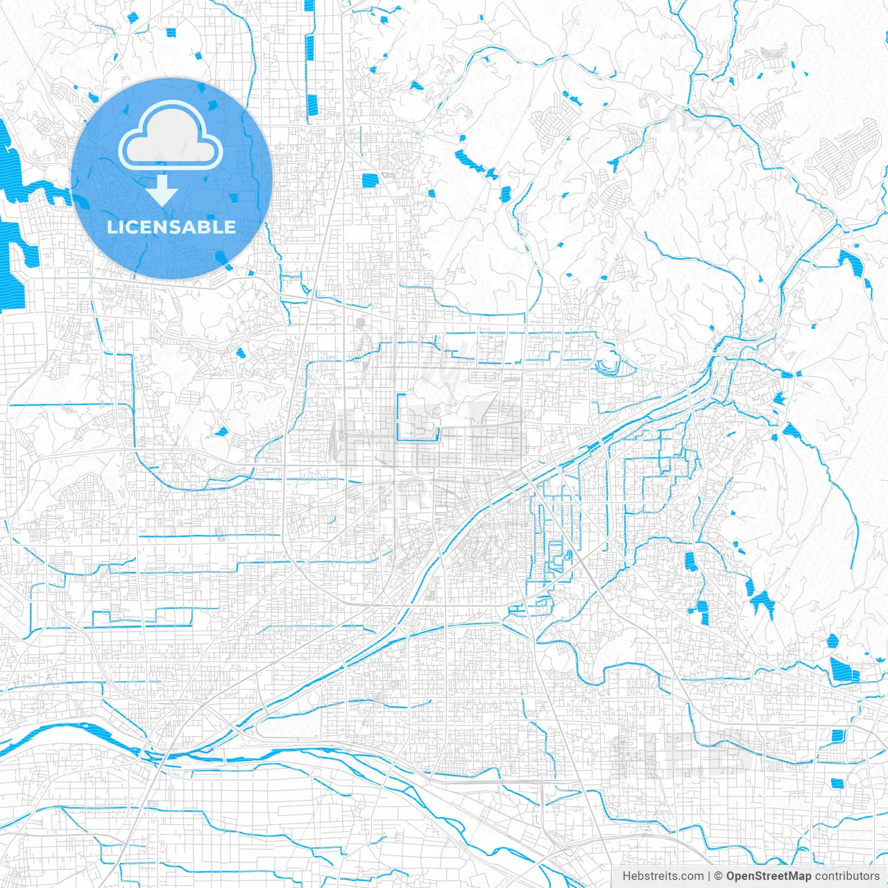 Matsuyama, Japan PDF vector map with water in focus