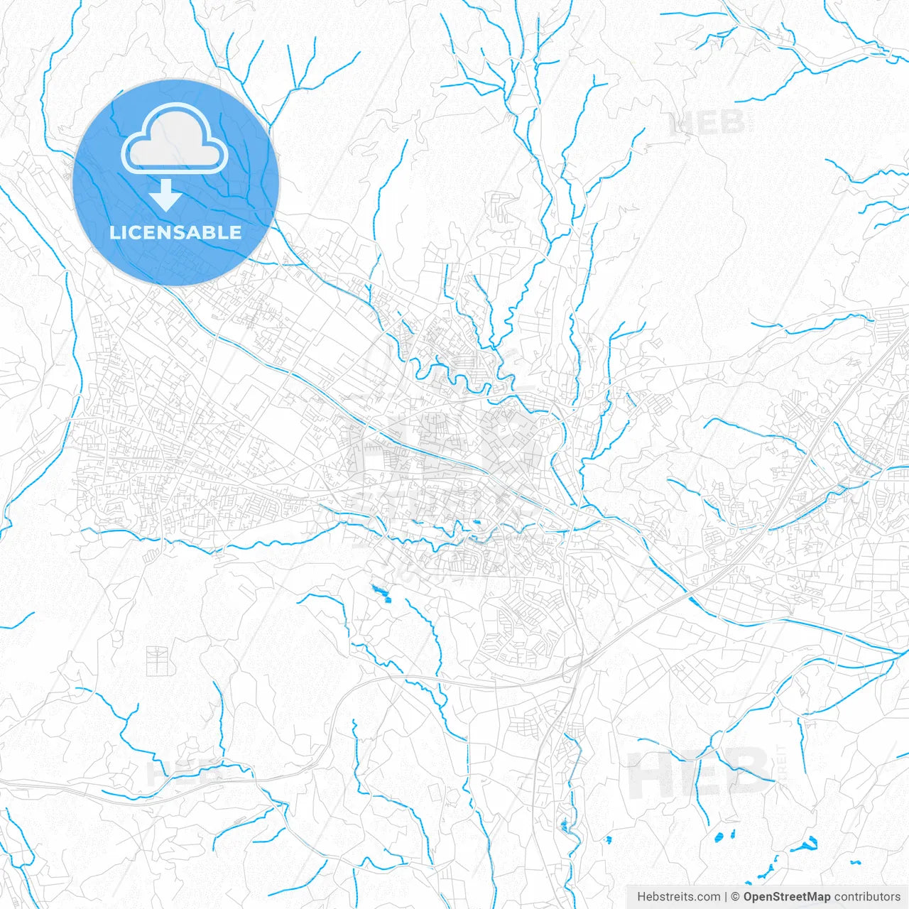 Hadano, Japan PDF vector map with water in focus