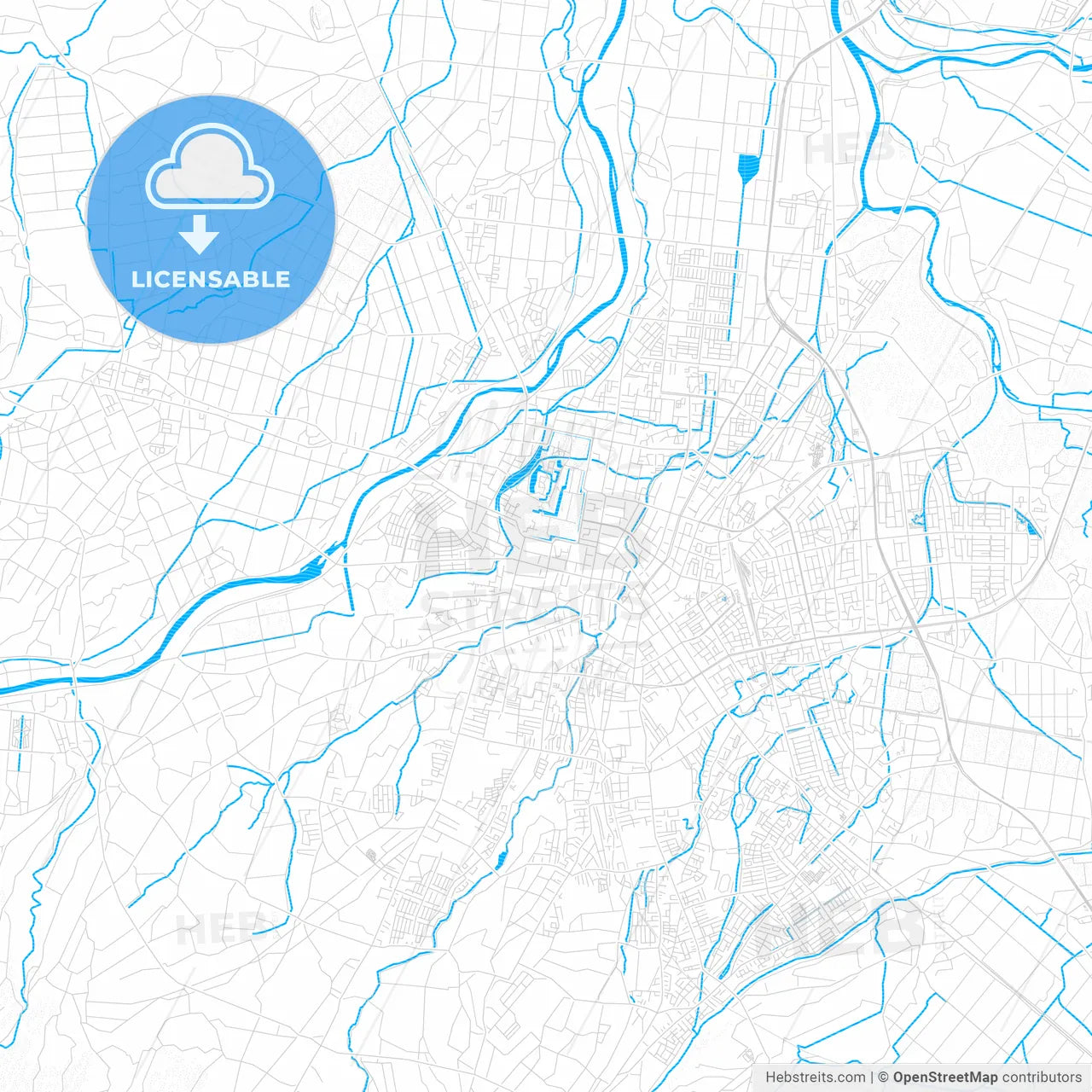 Hirosaki, Japan PDF vector map with water in focus