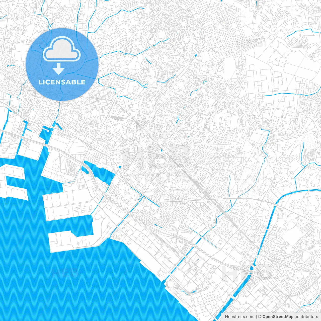Narashino, Japan PDF vector map with water in focus