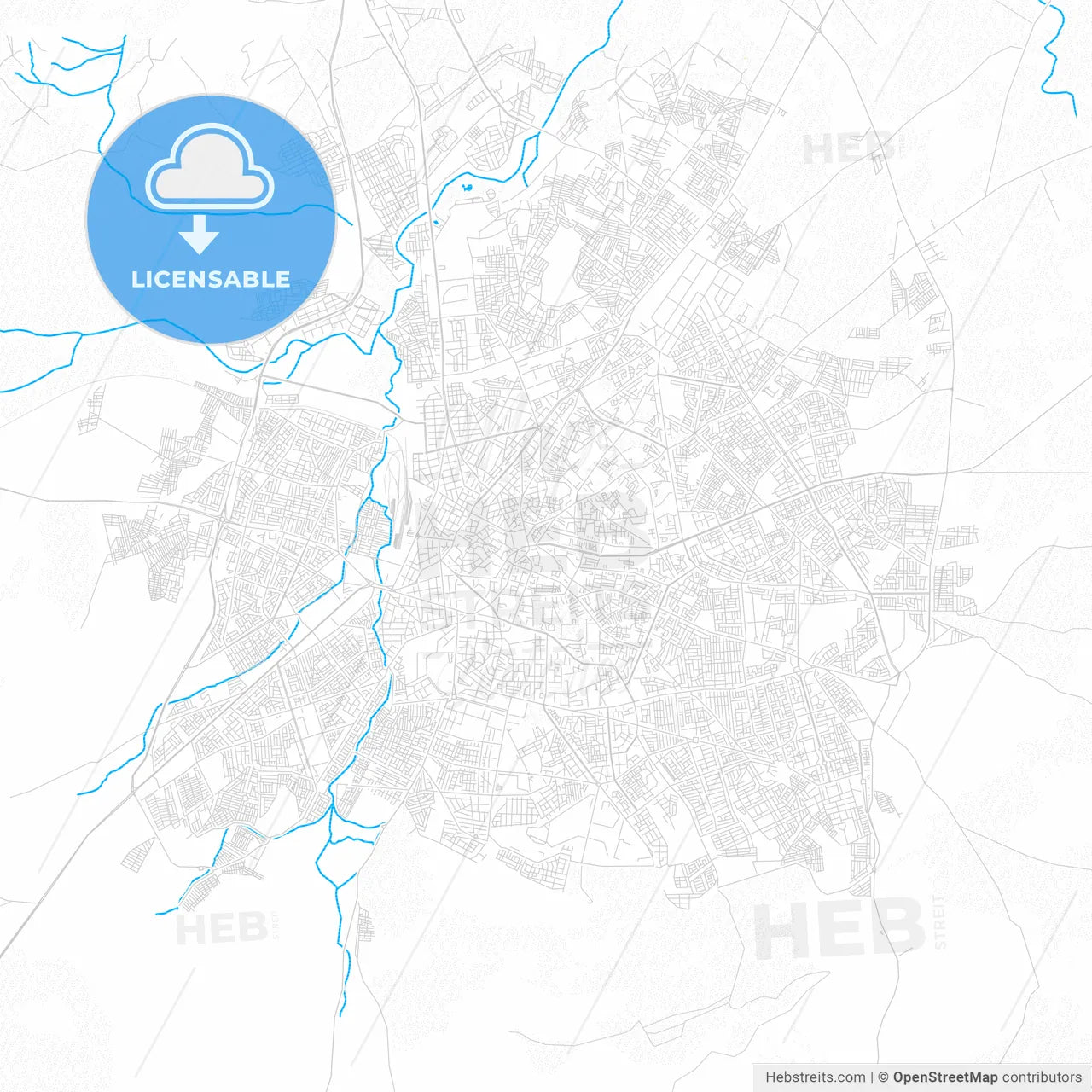 Oujda-Angad, Morocco PDF vector map with water in focus