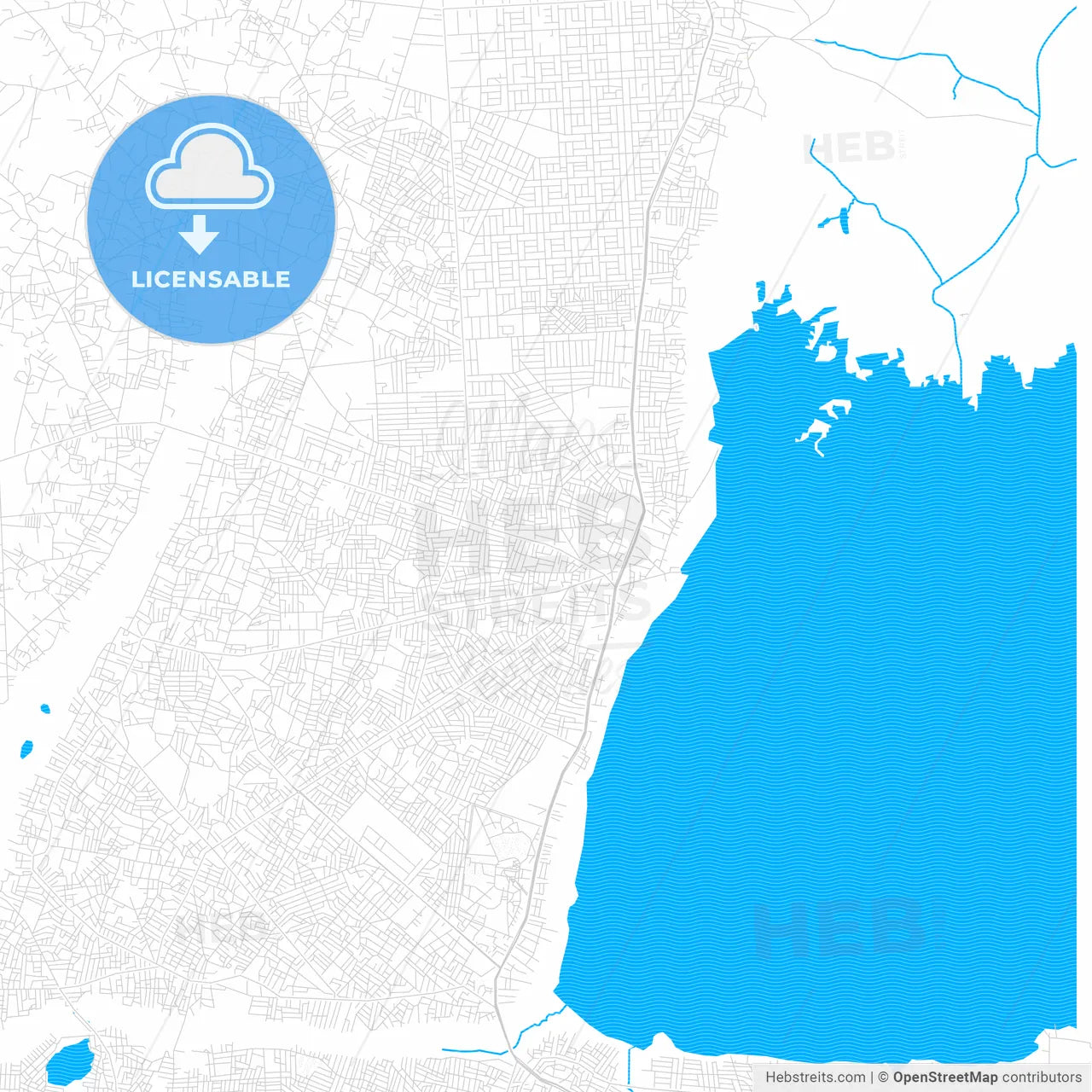 Abomey-Calavi, Benin PDF vector map with water in focus
