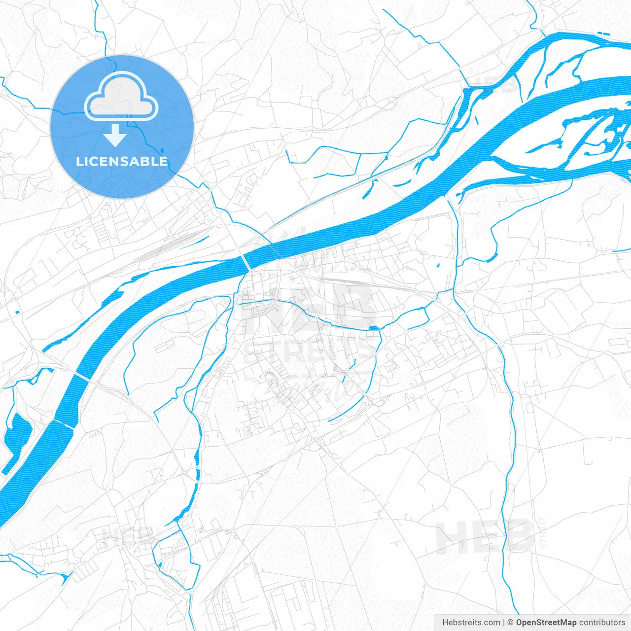 Braunau am Inn, Austria PDF vector map with water in focus