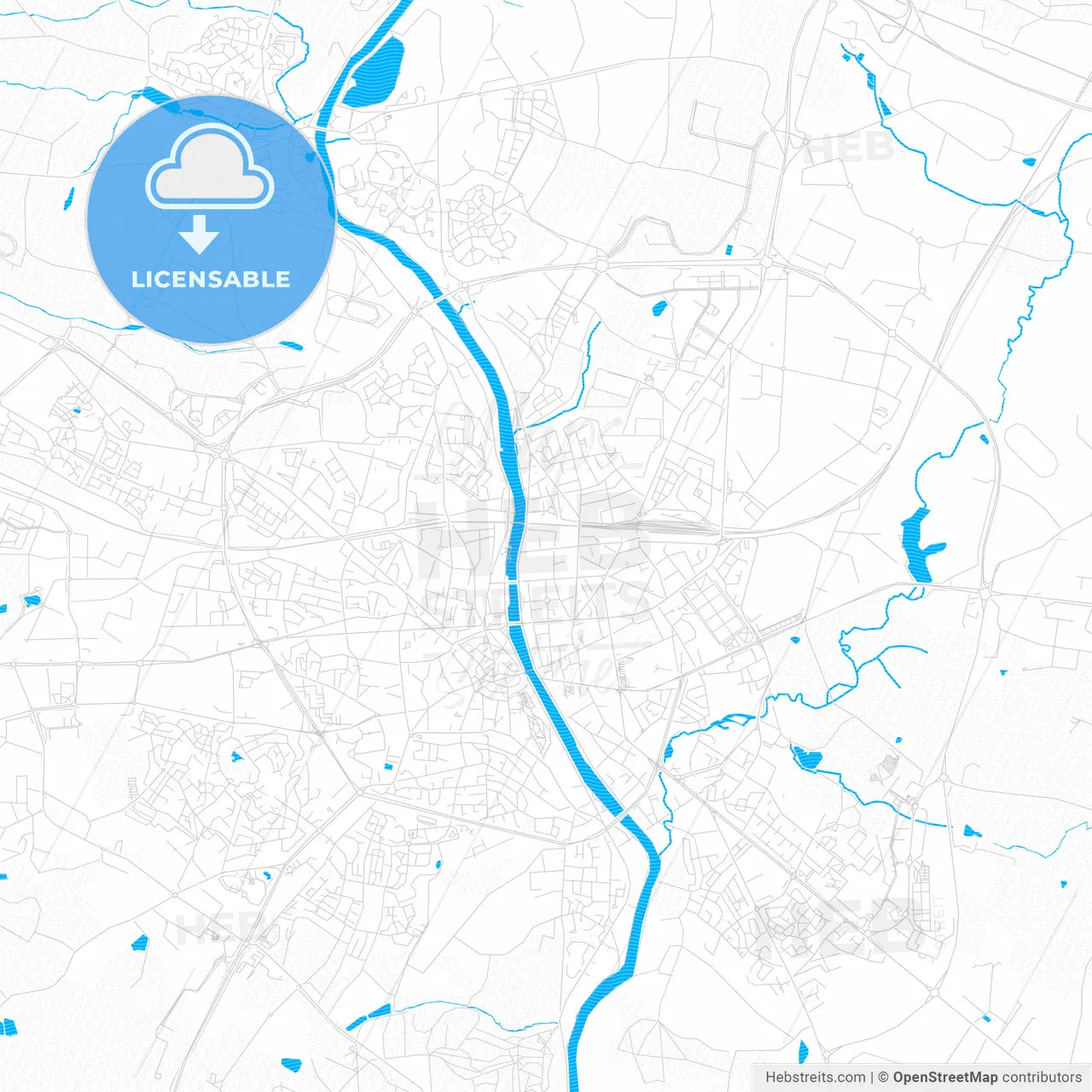 Laval, France PDF vector map with water in focus