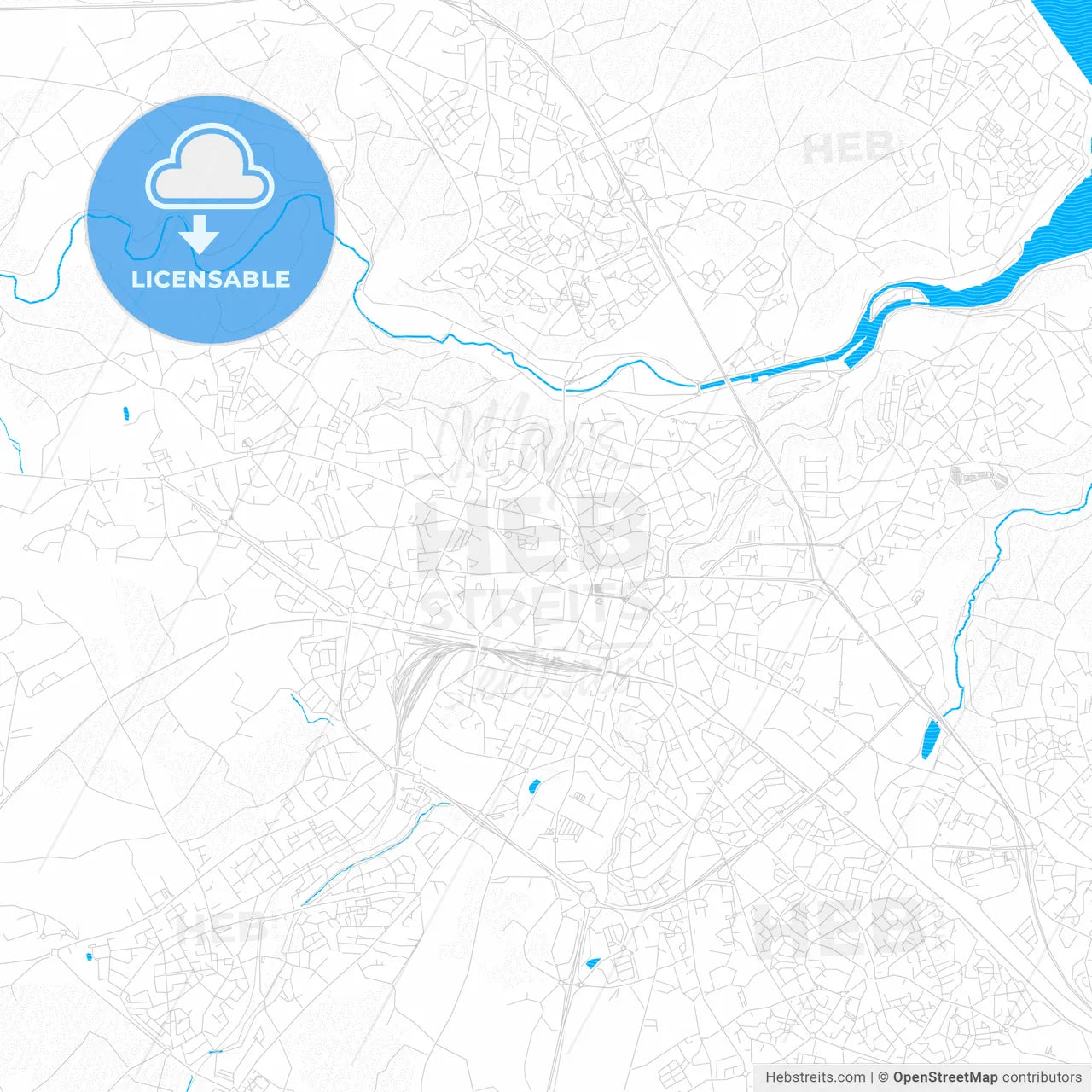 Saint-Brieuc, France PDF vector map with water in focus