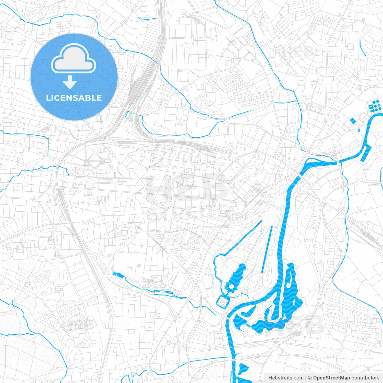 Kassel, Germany PDF vector map with water in focus
