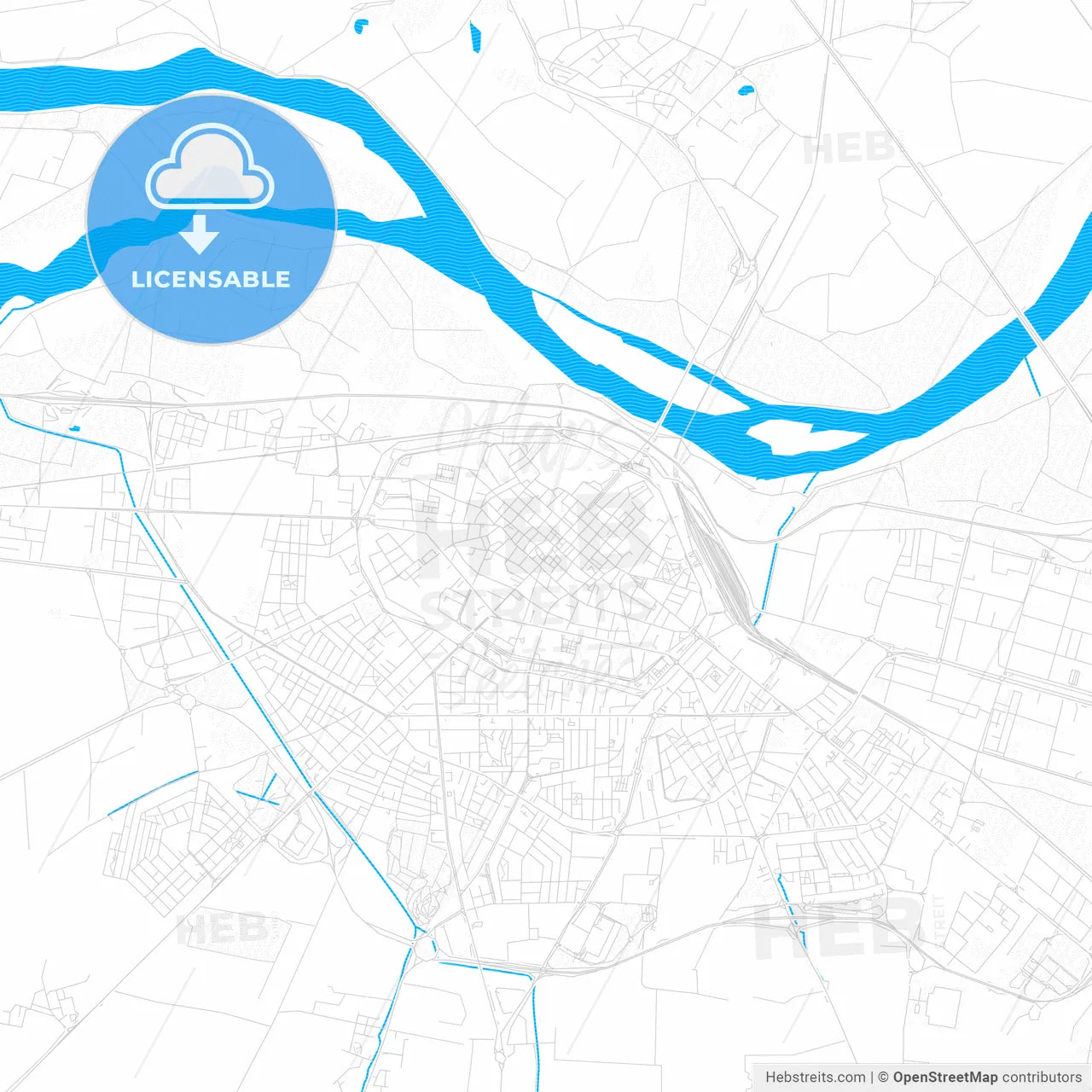 Piacenza, Italy PDF vector map with water in focus