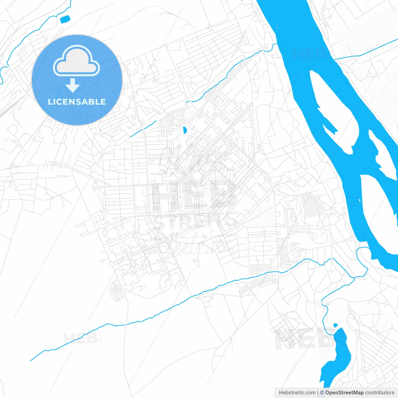 Yurga, Russia PDF vector map with water in focus