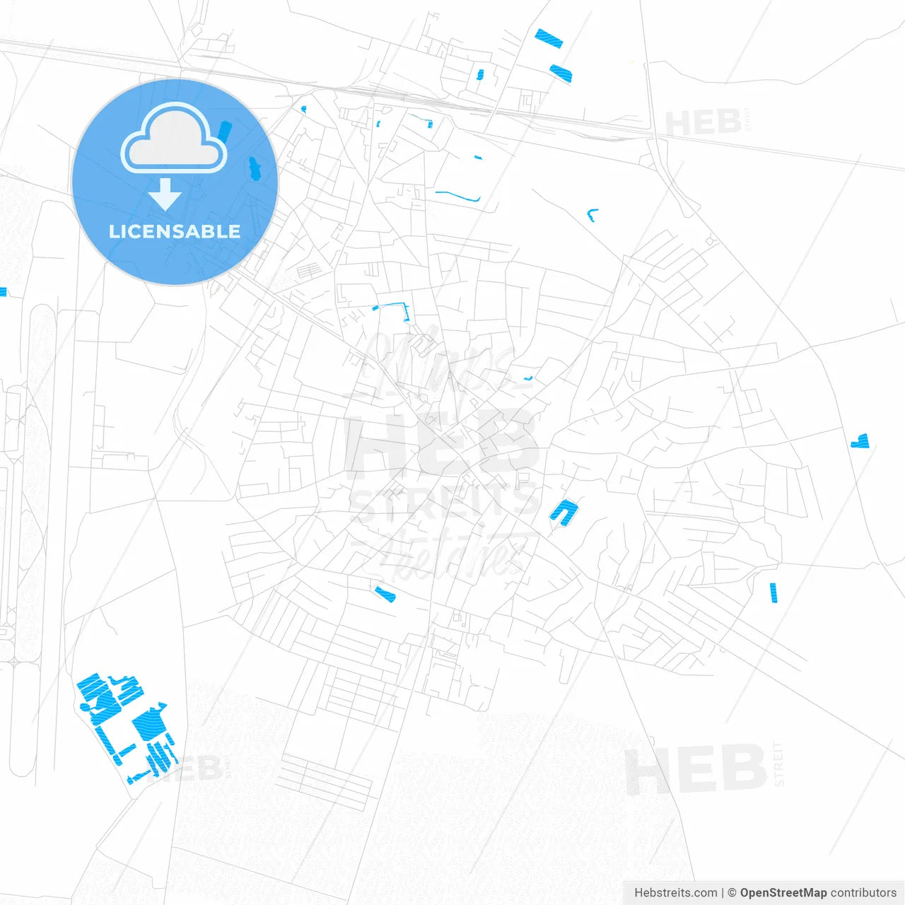 Boryspil, Ukraine PDF vector map with water in focus