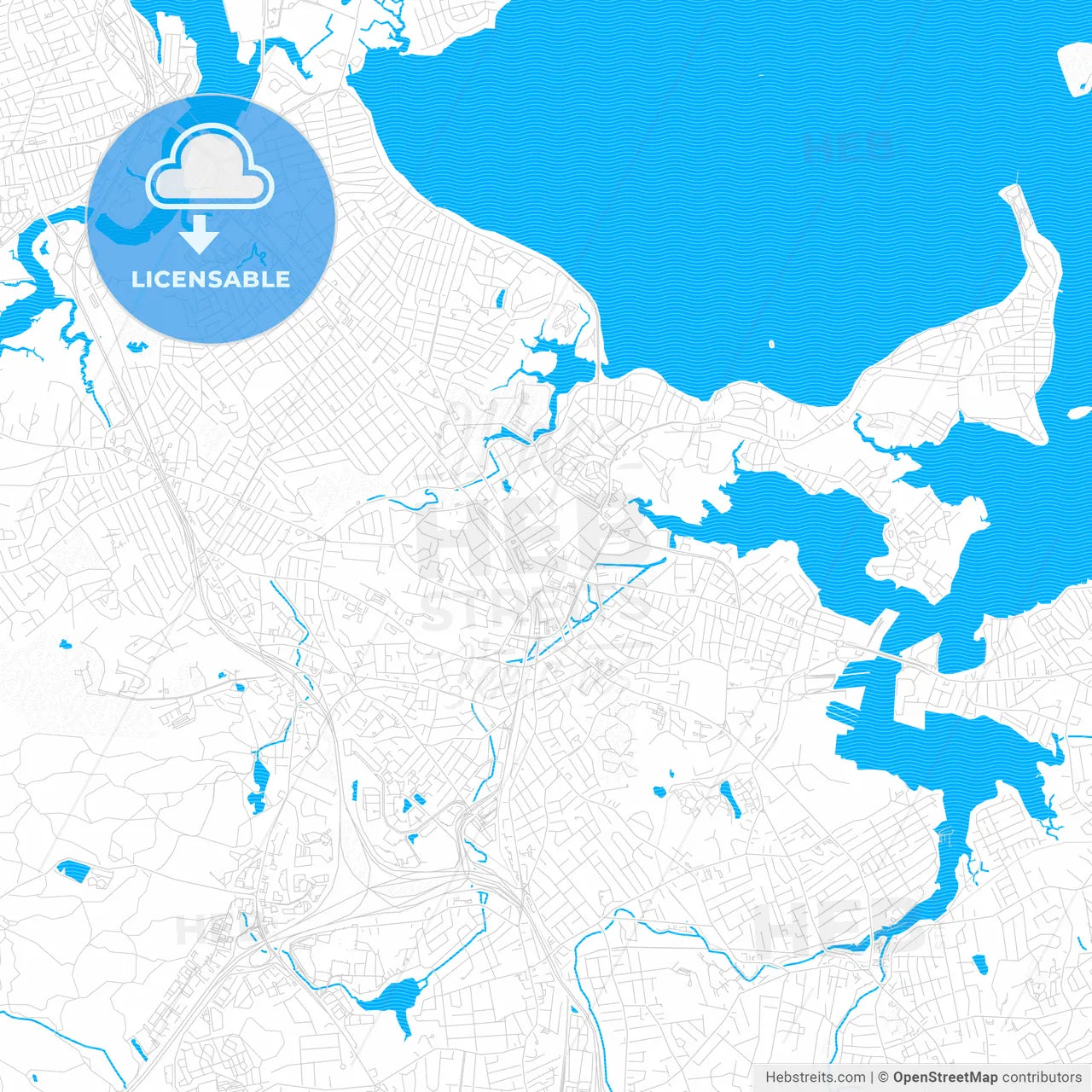 Quincy, Massachusetts, United States, PDF vector map with water in focus