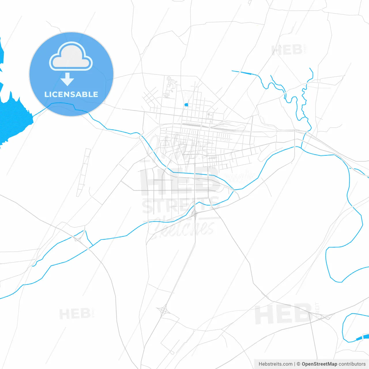 Jinzhou, China PDF vector map with water in focus